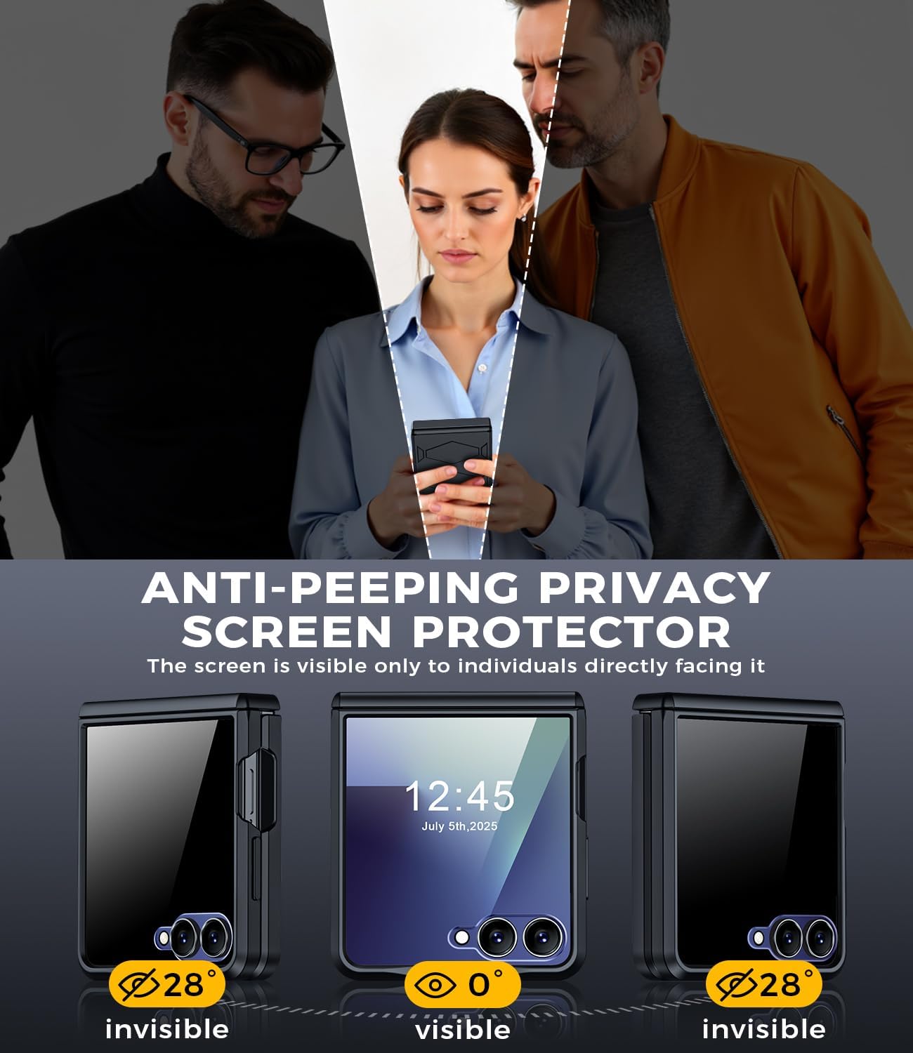 Armor case for Samsung Z-Flip-7: [Privacy Screen Protector] Full-Body Military Grade Protective Phone Case [Anti-Slip] Heavy Duty Cover for Galaxy Z Flip 7 5G(2025)