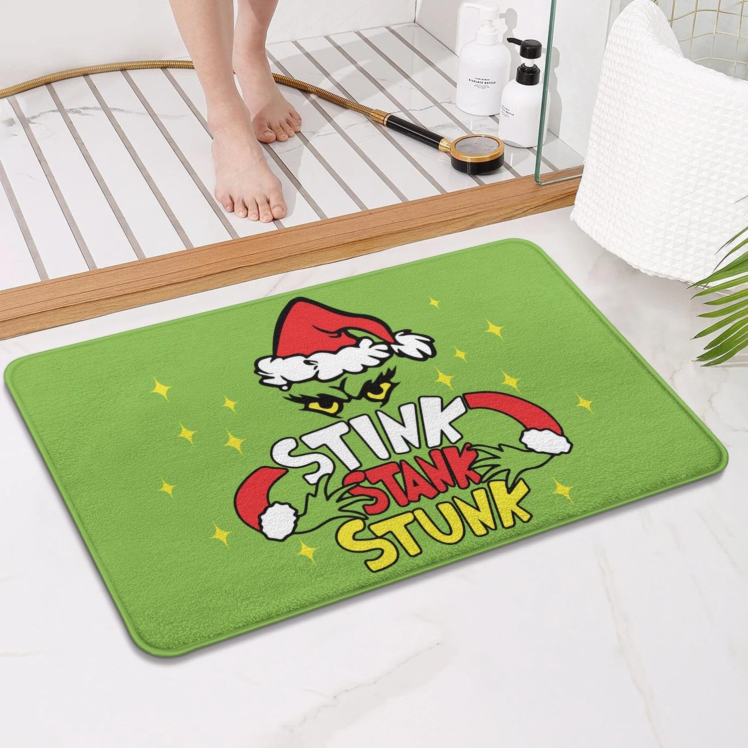 Faptoena Merry Christmas Bath Mat Grinch Bathroom Rug for