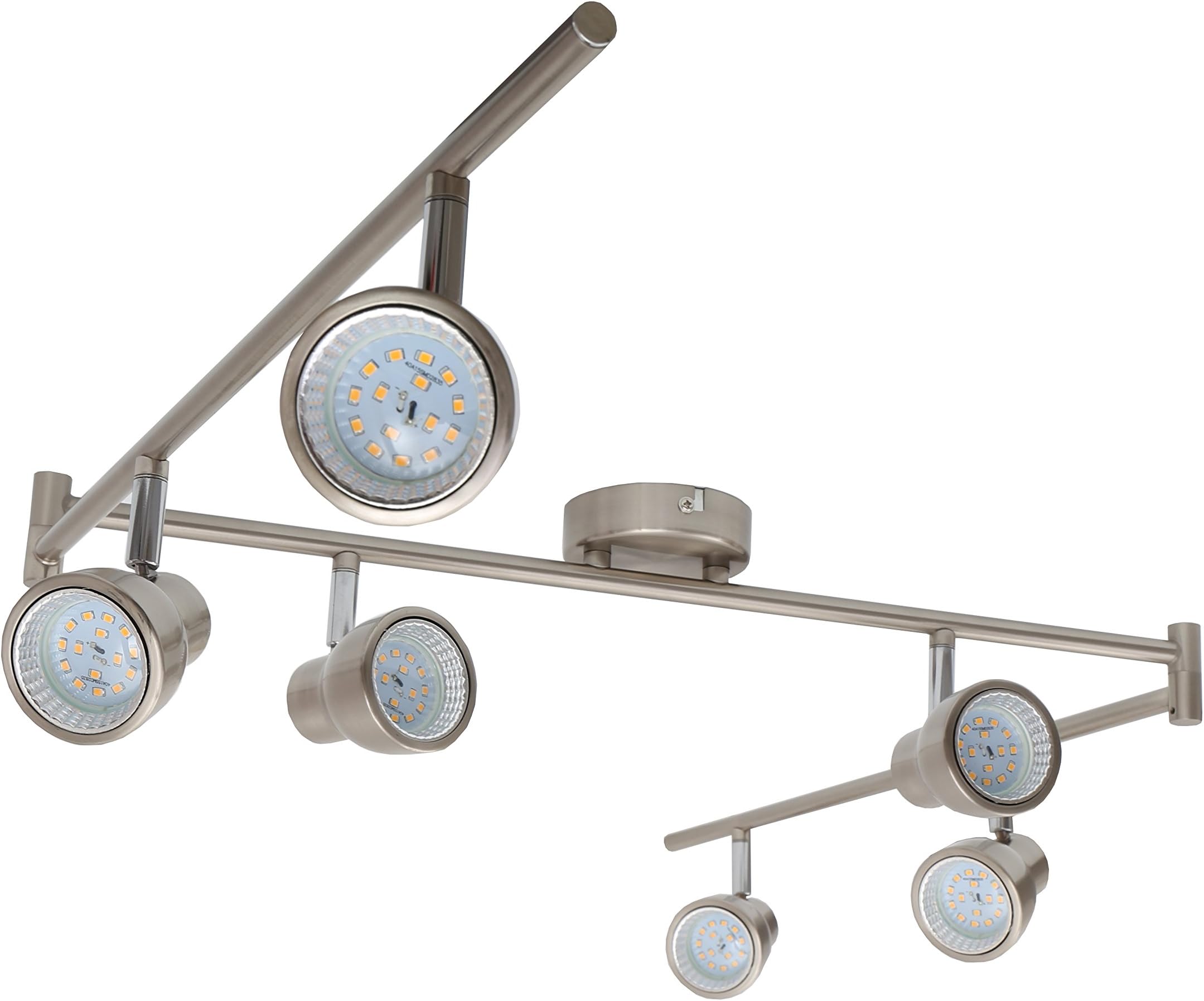 Briloner Leuchten LED ceiling light, six pivotable & rotatable spotlights, metal ceiling lamp, matt-nickel, 6 x 400 lumen, IP20, 6 x 5 W, 170 x 16 x 16 cm