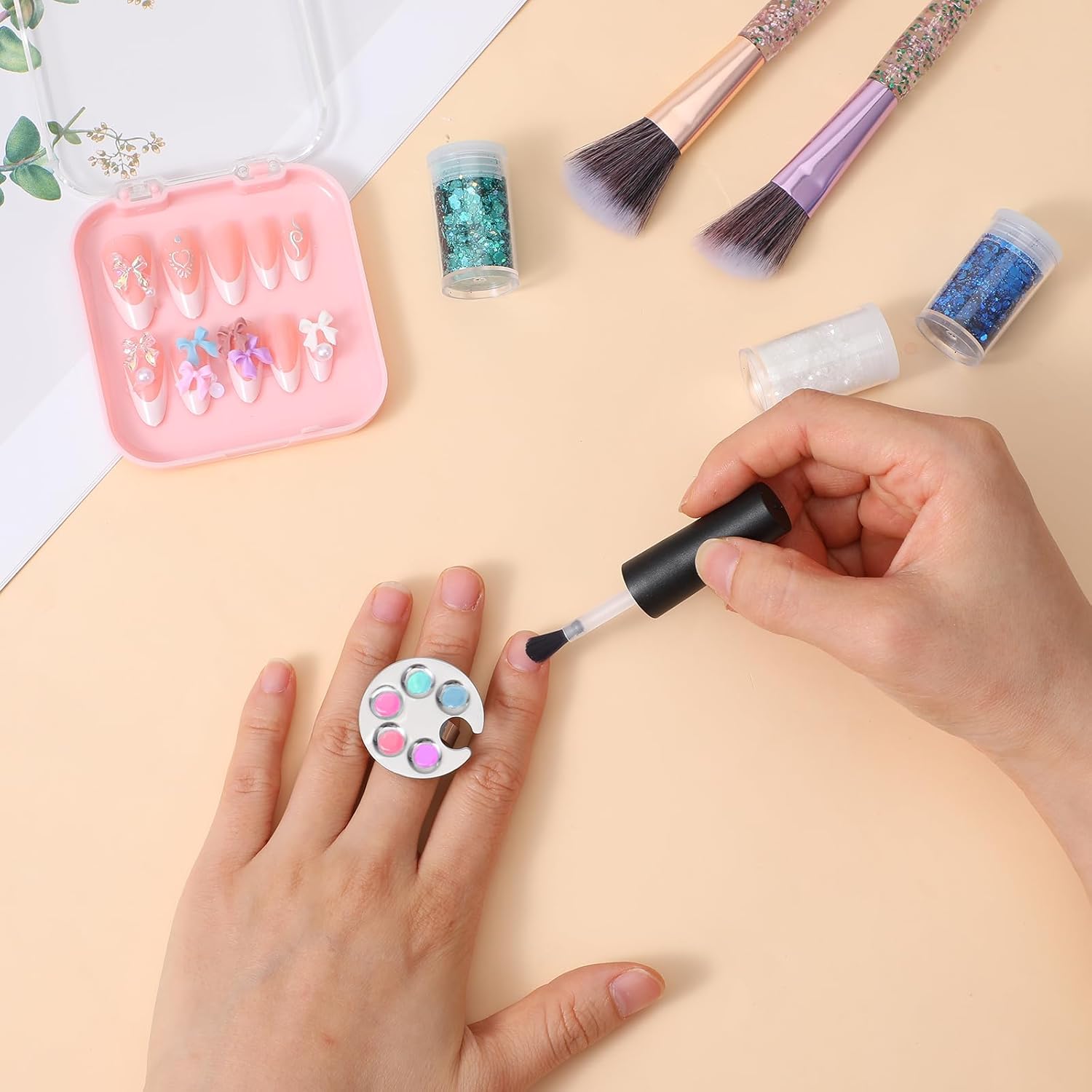 4 Pack Mini Nail Art Palette, Nail Polish Mixing Plate Metal Manicure Palettes Tools with Finger Rings Nails Art Tools Makeup Palette for Mixing Nail-Art Foundation Cosmetic image 7 of 7 B0FGJQTXCG