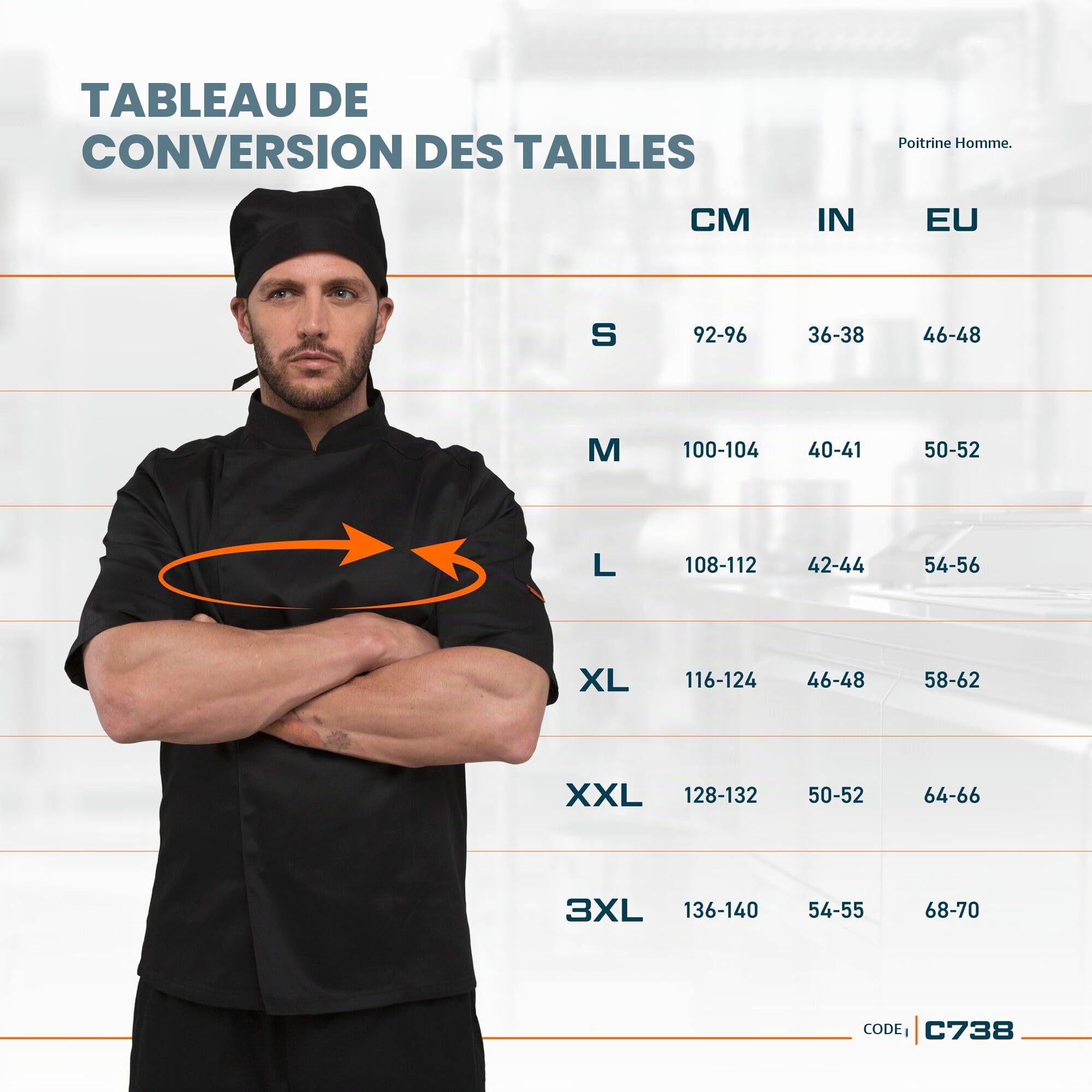 Portwest C738 Veste de Cuisine Homme Manches Courtes