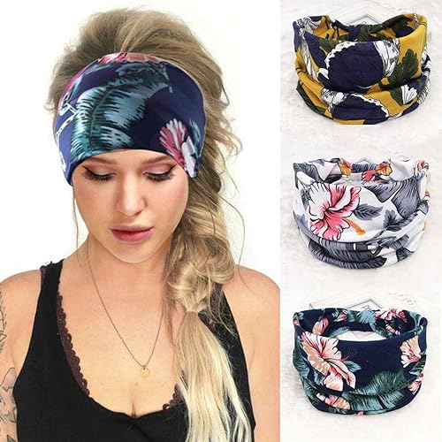 Gortin - Bandas elásticas para el pelo tipo semi-turbante con nudo, estilo bohemio, de tela estampada de leopardo, para mujeres y niñas, 3 unidades