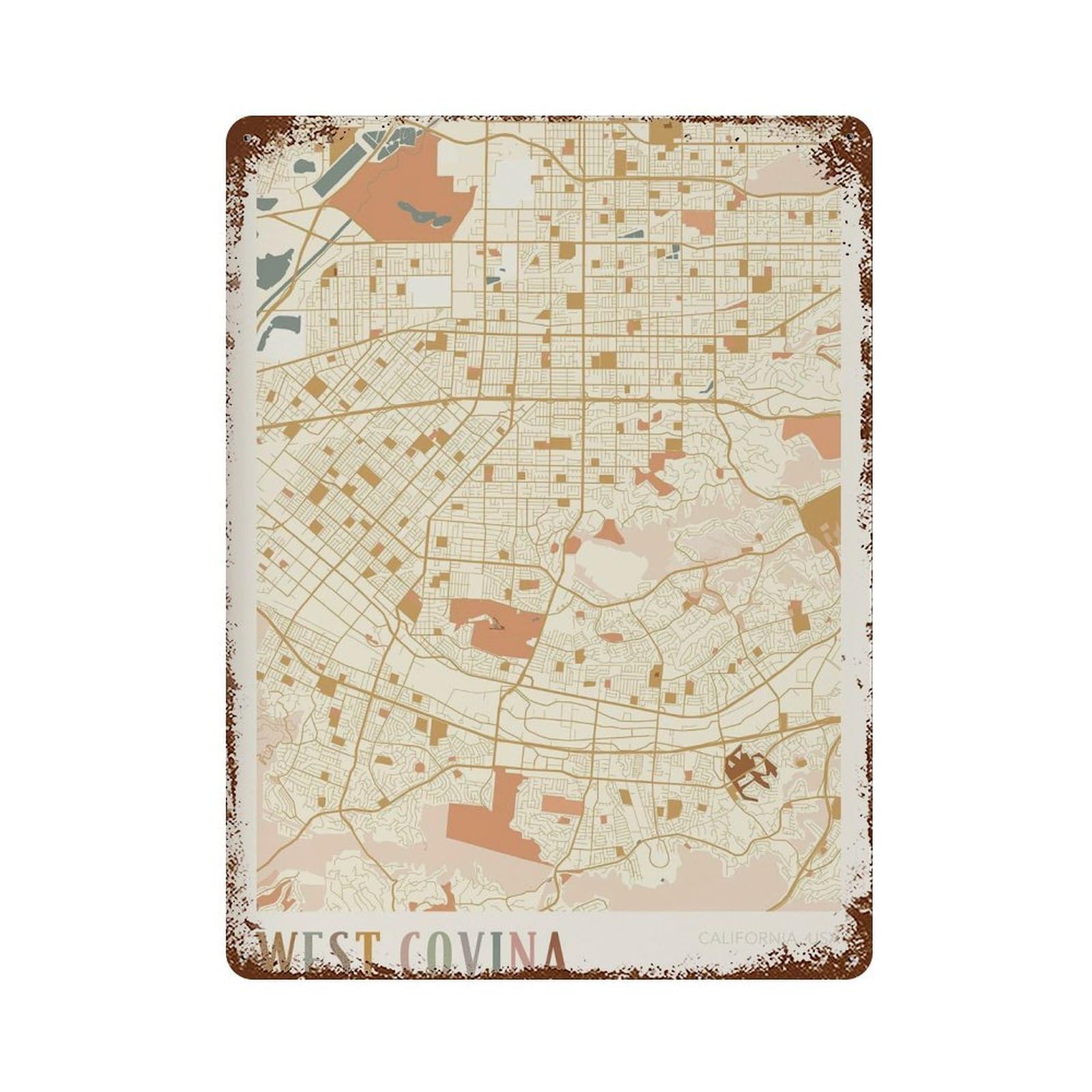 xiaoxiaoshen West Covina Map California Travel Gift Boho Office Wall Decor Art Metal Tin Poster Modern Home Decor Art Home Bar Shop Decorations Vintage Sign 40x30cm