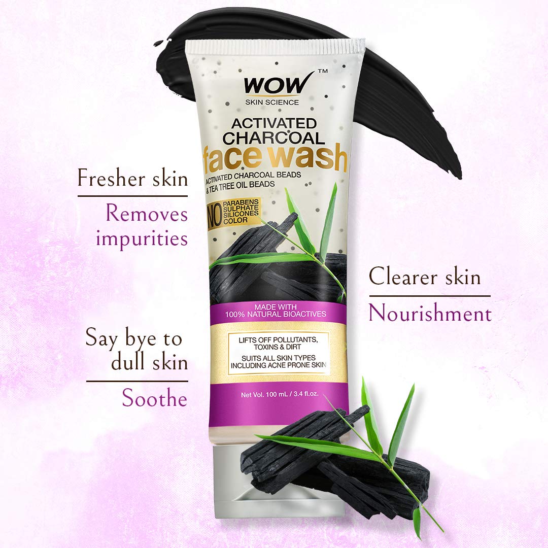 WOW Skin Science Wow Activated Charcoal Infused With Activated Charcoal Beads No Parabens & Sulphate Face Wash (100Ml) 2