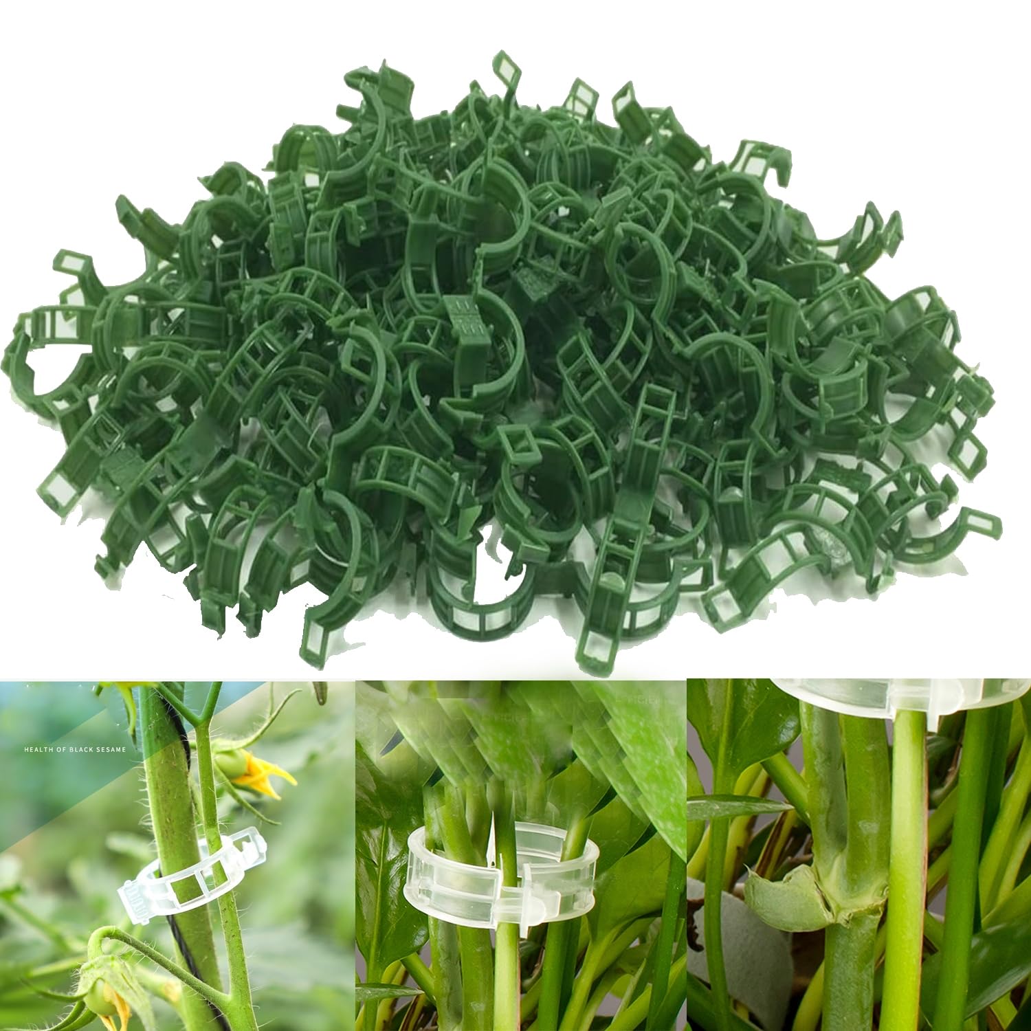 FAHOI Plant Support Clips, Plant Clips for Climbing Plants, Tomato Plant Support Twine Vine Trellis Cage Clips, Reusable Garden Clips Grafting Tools Upright Plant Growth (200, Green)
