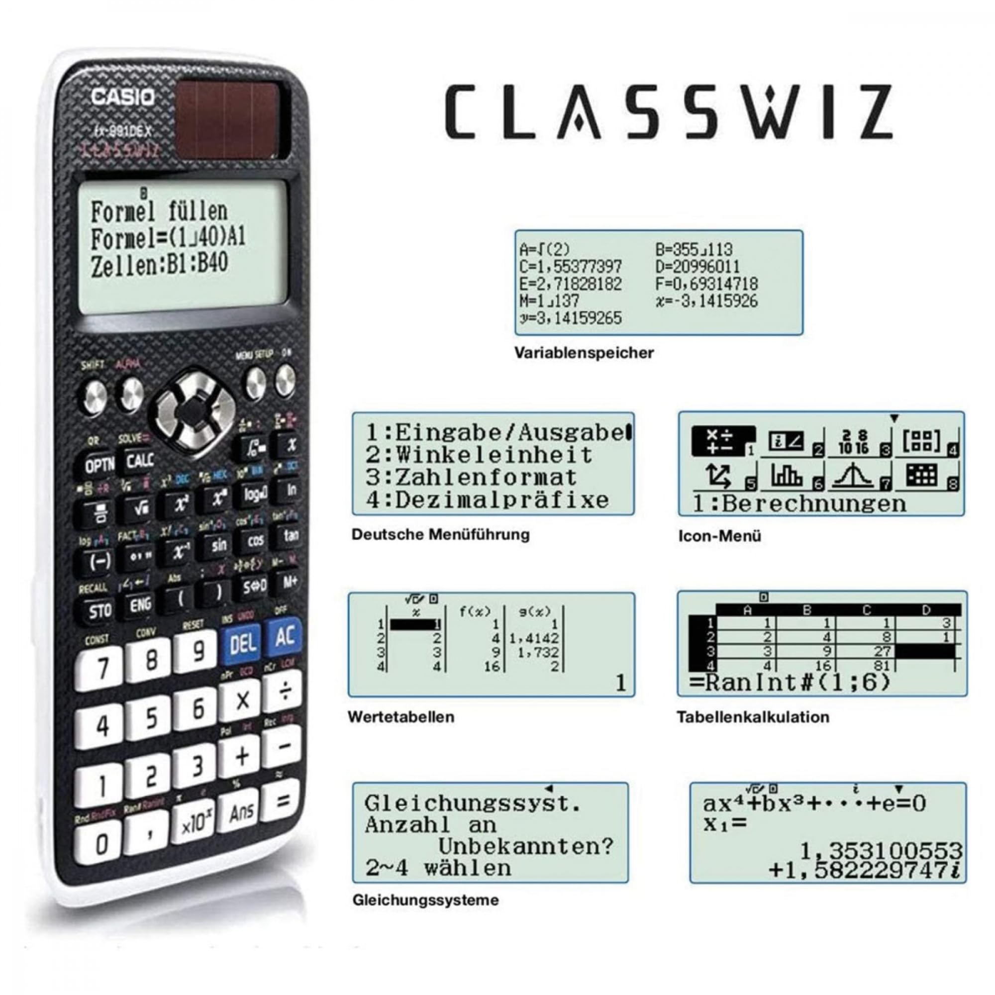 Casio© Technischer Rechner ClassWiz FX-991DE X, 696 Funktionen, Solar/Batterie