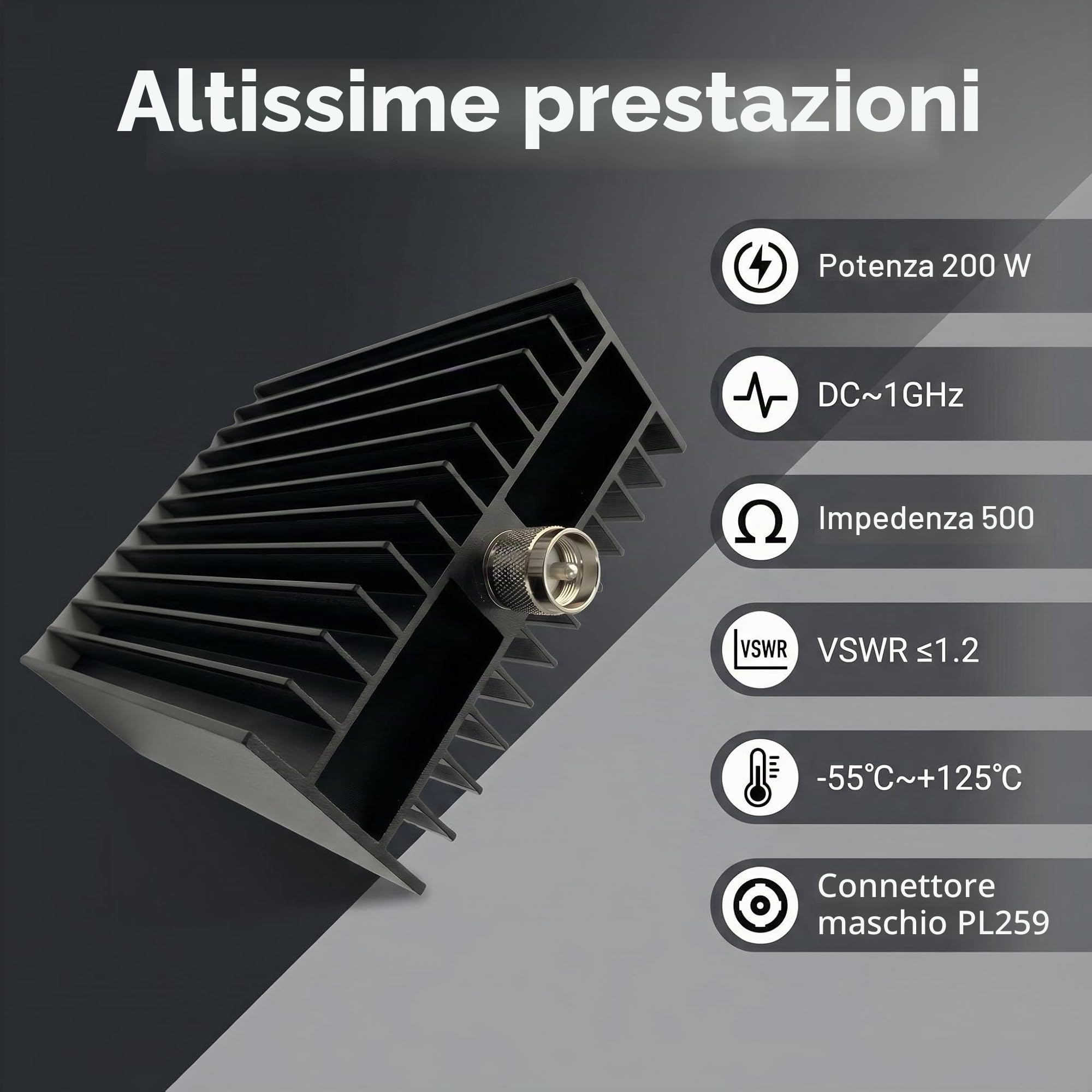 BECEN 200W PL259 Carico Fantocco, 200 Watt 50 Ohm Carico Fantocco UHF per Radio Amatori a Bassa VSWR Connettore Maschio PL259 per Test di Antenna, Trasmettitore Radio