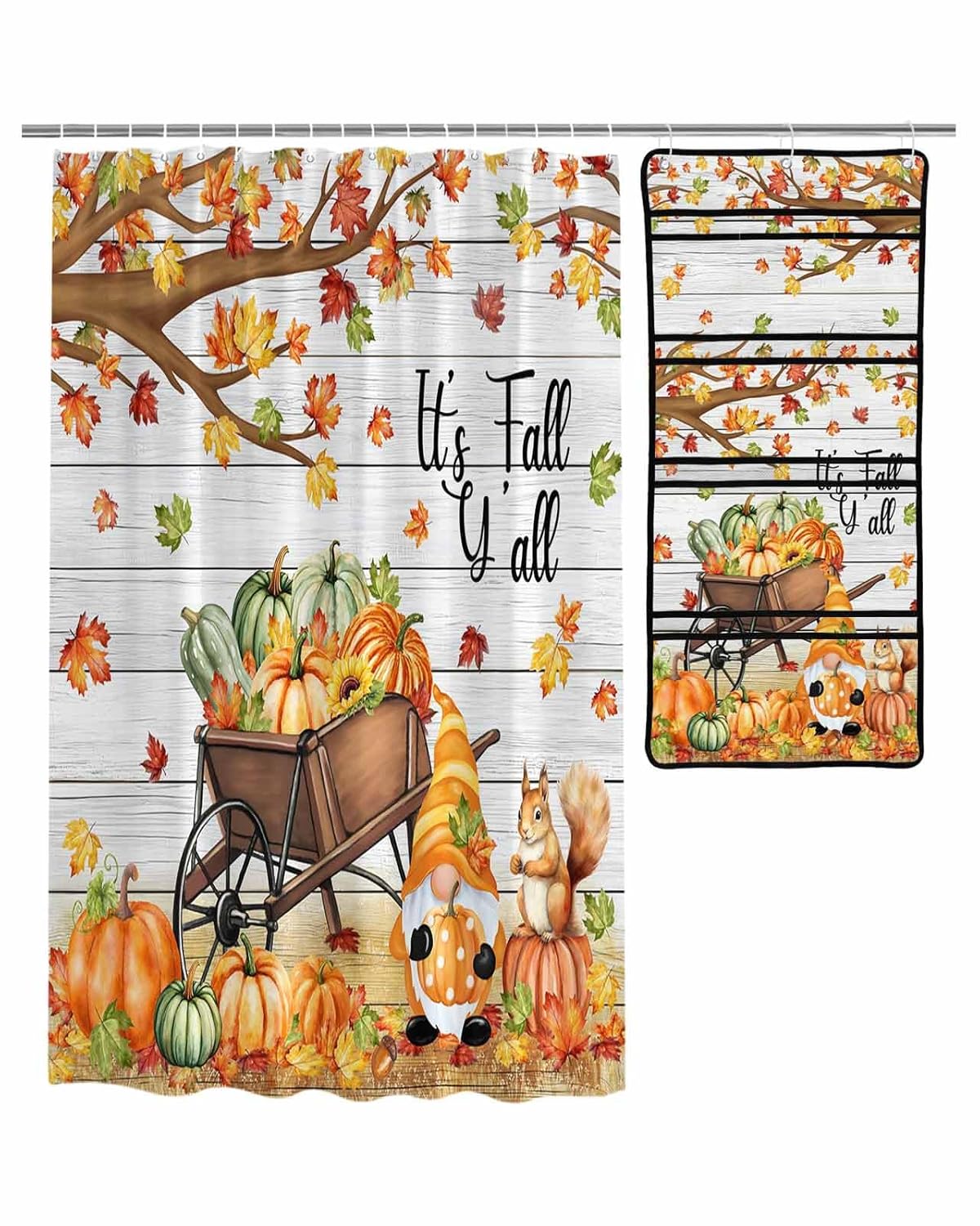 Decorative Shower Curtain Sets Autumn Thanksgiving Fabric Shower Curtains Its Fall Yall Harvest Pumpkin Leaves Wood Grain Mesh