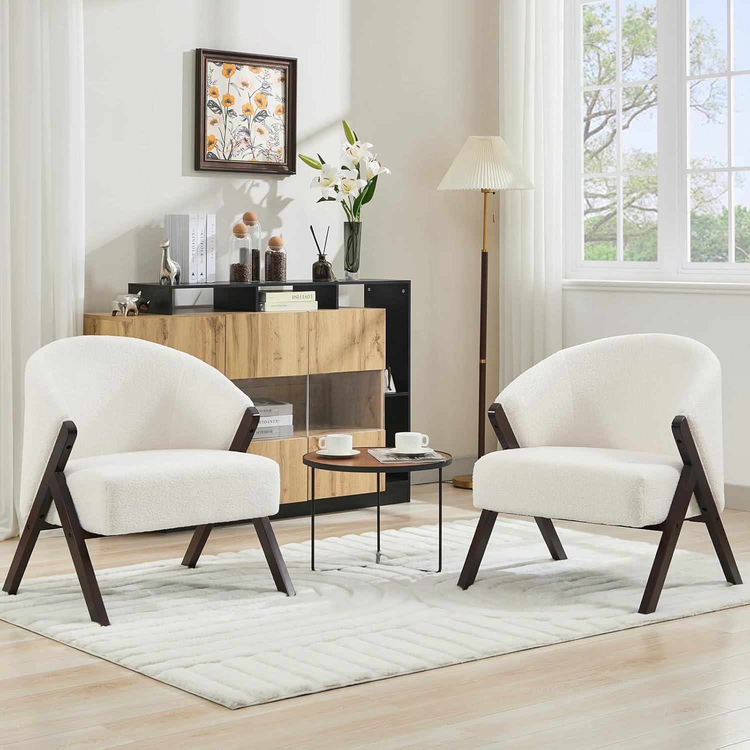 Mid Century Modern Chair, Upholstered Accent Chair with Wood Frame and Linen Fabric for Living Room, Comfortable Reading Armchair in Grey, Easy Assembly