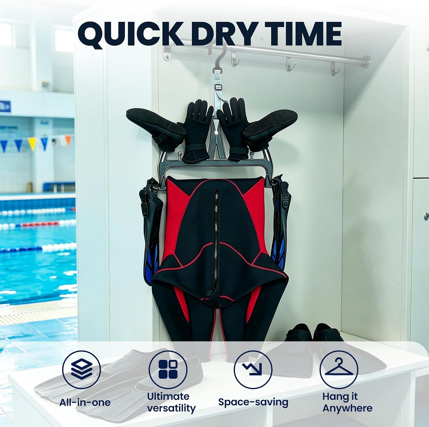 All-in-one Wetsuit Hanger for Wetsuit, Gloves and Boots, Dive Hanger | Heavy-Duty Diving Equipment Rack, Bathing Suit Organizer & Space Saving Dive Hanger, Fast Dry Vented Design for Scuba Diving