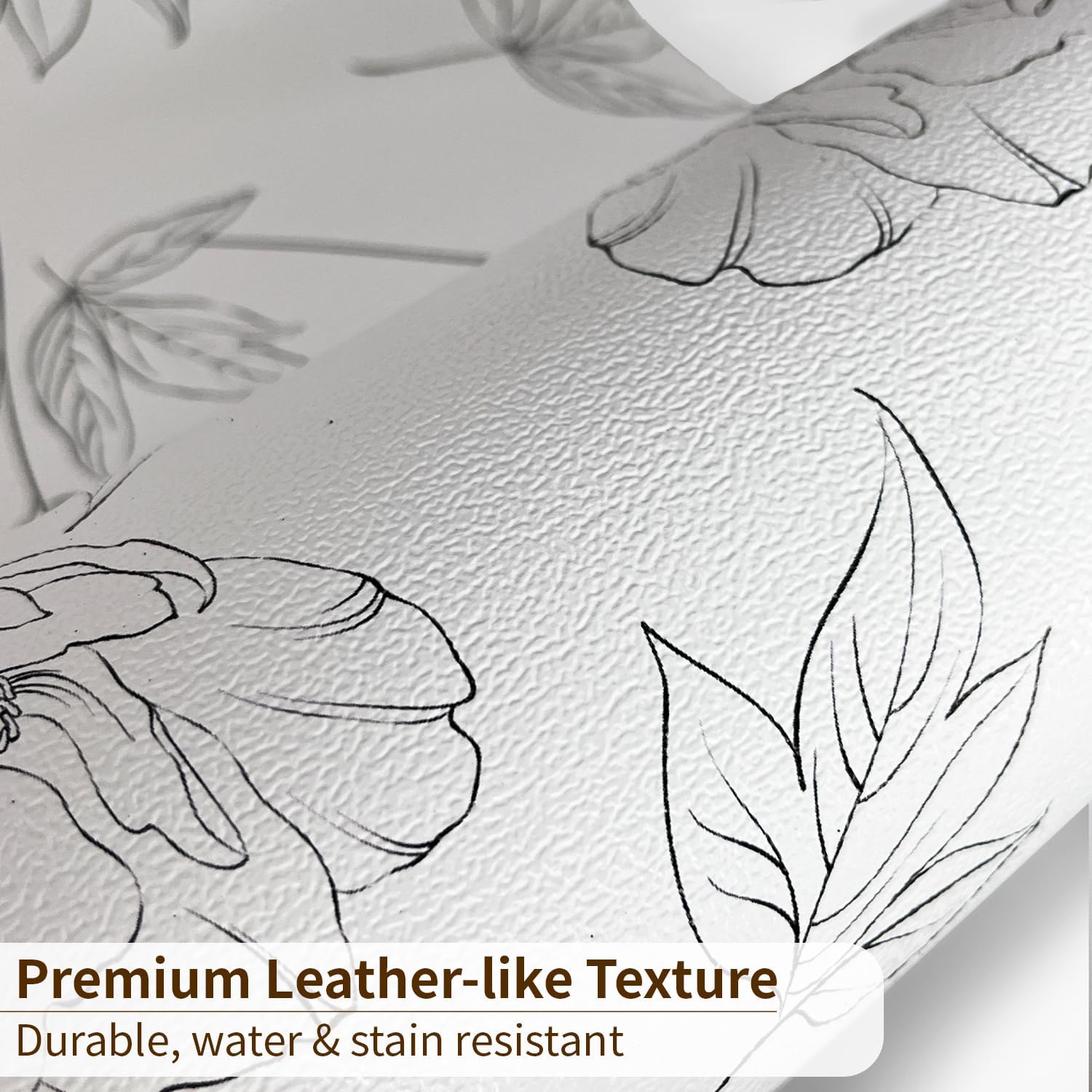 15Pcs Peel and Stick Stair Riser Decals Vinyl Floral Stair Sticker Leather Textured Wallpaper, Sketch Floral with White Background, 39.37"x7.09"