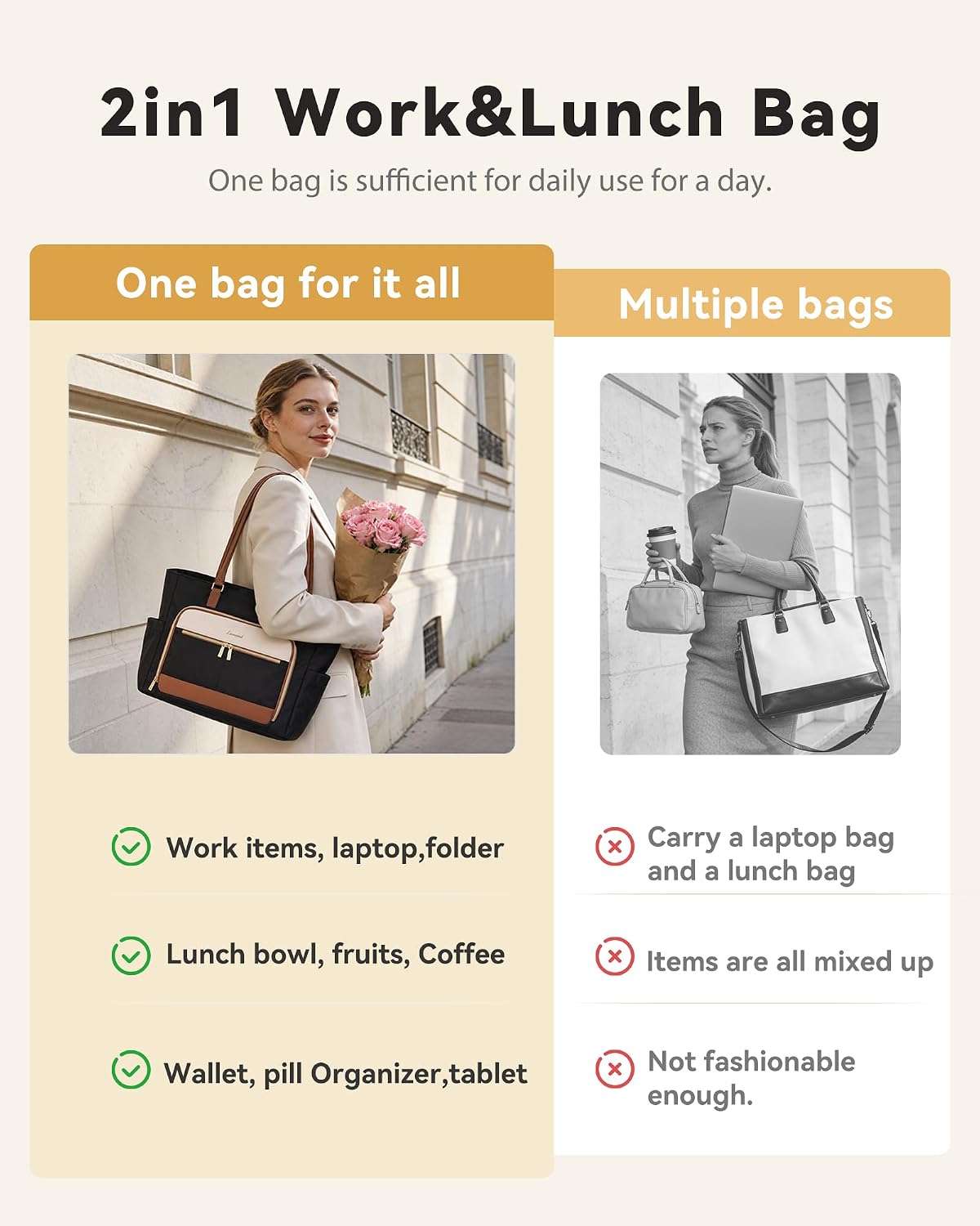 LOVEVOOK Lunch Tote Bag for Women, Work bag with Insulated Lunch Compartment, 15.6 Inch Laptop bag with Cup Holder Large Lunch Bag Purse for Teacher, Nurse, Office, Travel, College, Daily image 4
