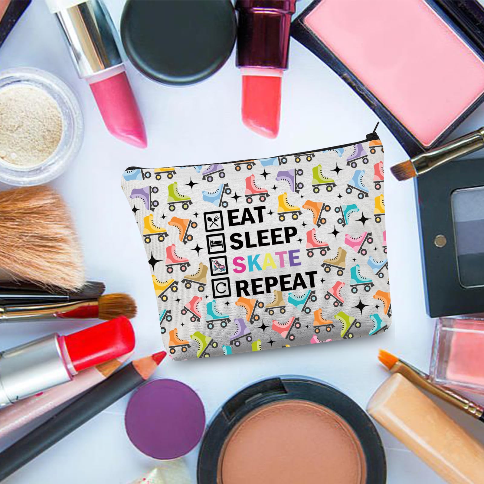 PLITI Roller Skater Makeup Bag Roller Skating Lover Gift Figure Skater Gift Eat Sleep Skate Repeat Gift Skate Team Fan Gifts (Skate RepeatU) - Image 4