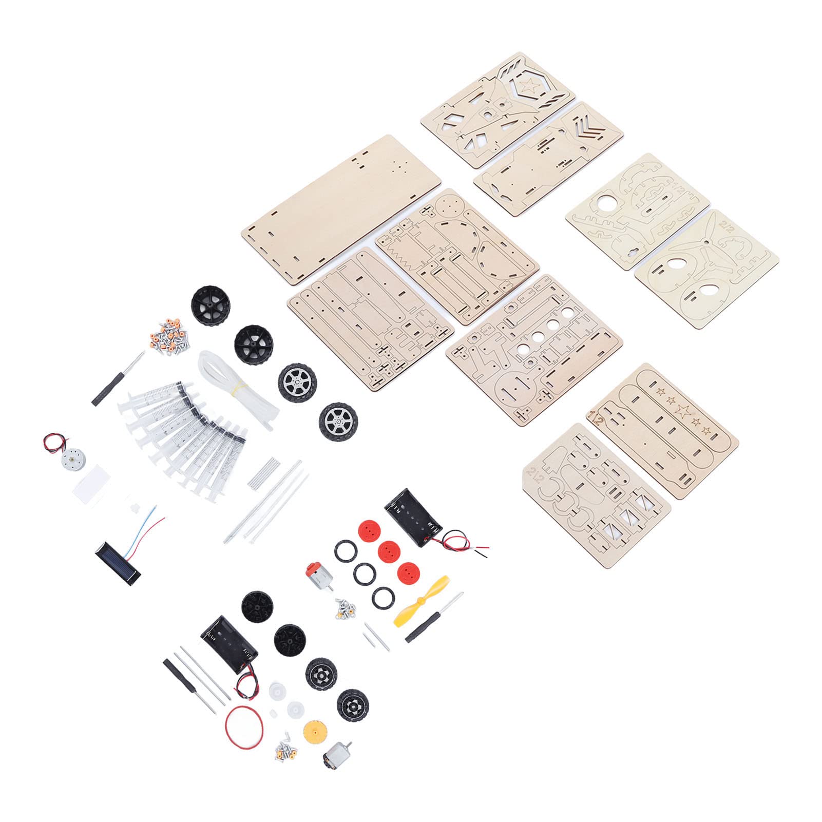 Projekt naukowy DIY dla dzieci w wieku 6–14 lat — zestaw do montażu drewnianych puzzli 3D — kolekcja 4 zestawów, w tym koparka-helikopter samolotowy i samochód wyścigowy —