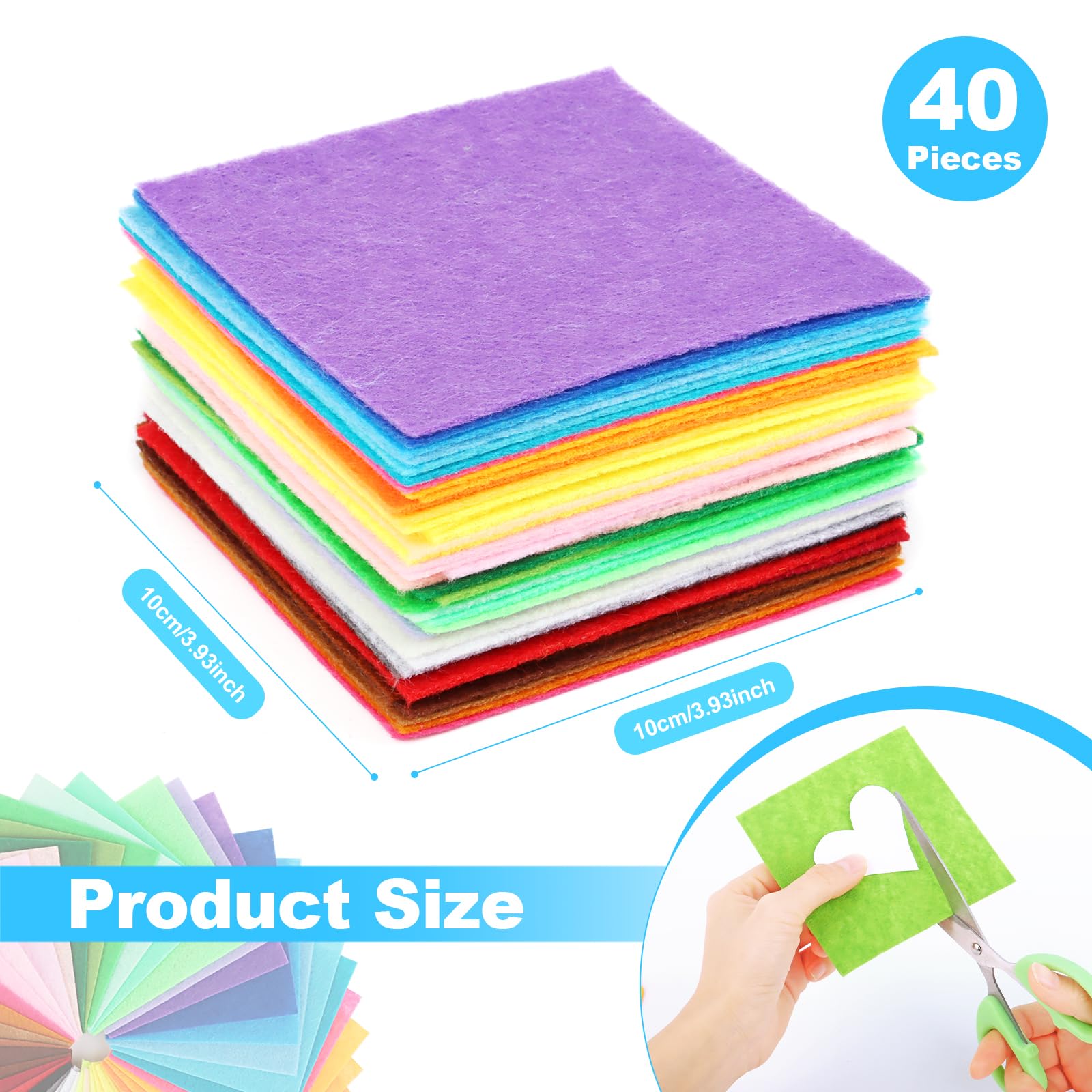 Lot De 40 Feuilles De Feutre Coloré UKOFEW - 10x10cm, Polyester, Pour Loisirs Créatifs