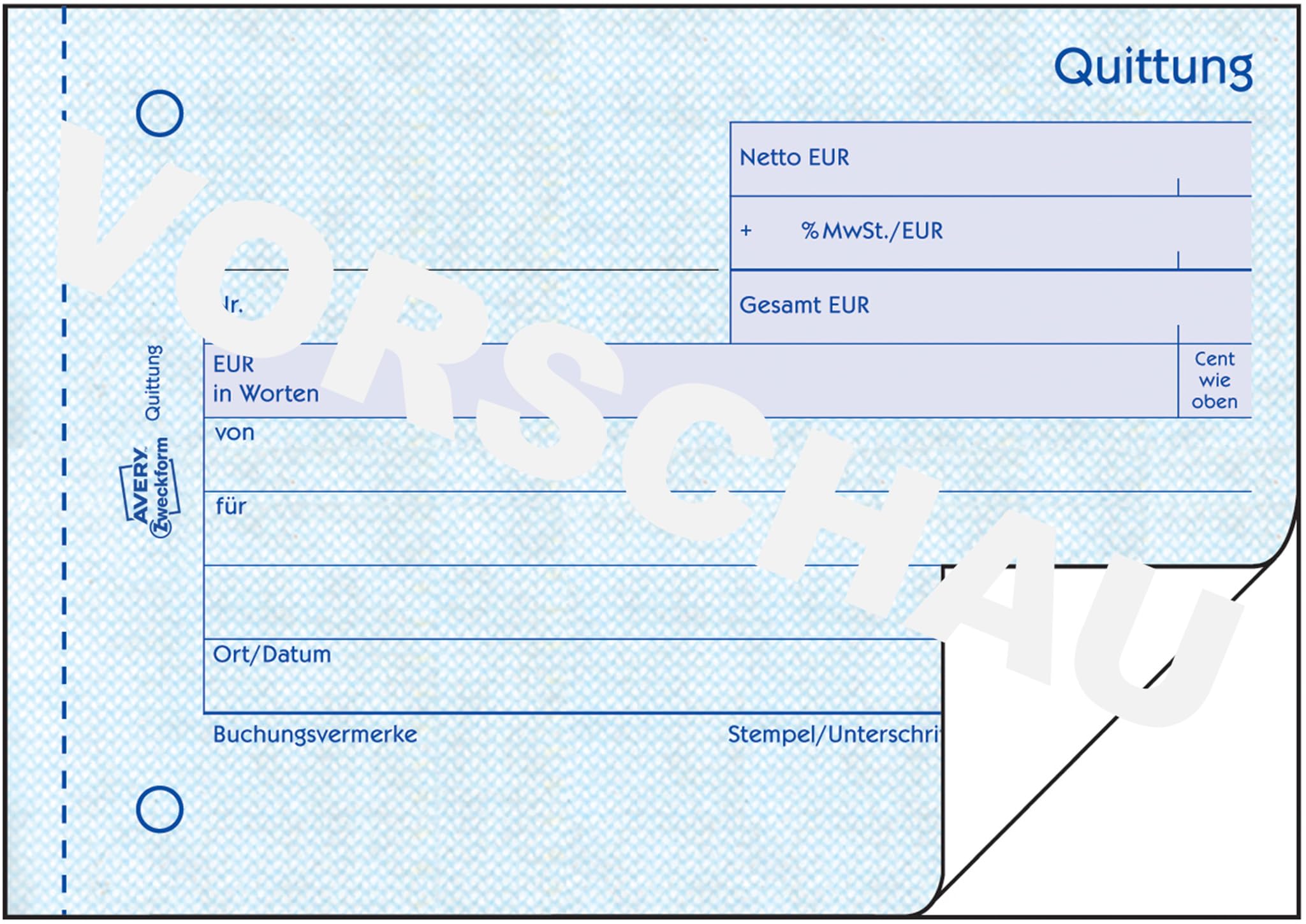 AVERY Zweckform 306 Quittungsblock (A6 quer, 2x50 Blatt, mit Durchschlag, fälschungssicher, separat ausgewiesene MwSt., für Deutschland und Österreich) weiß (20 Stück | mit MwSt)