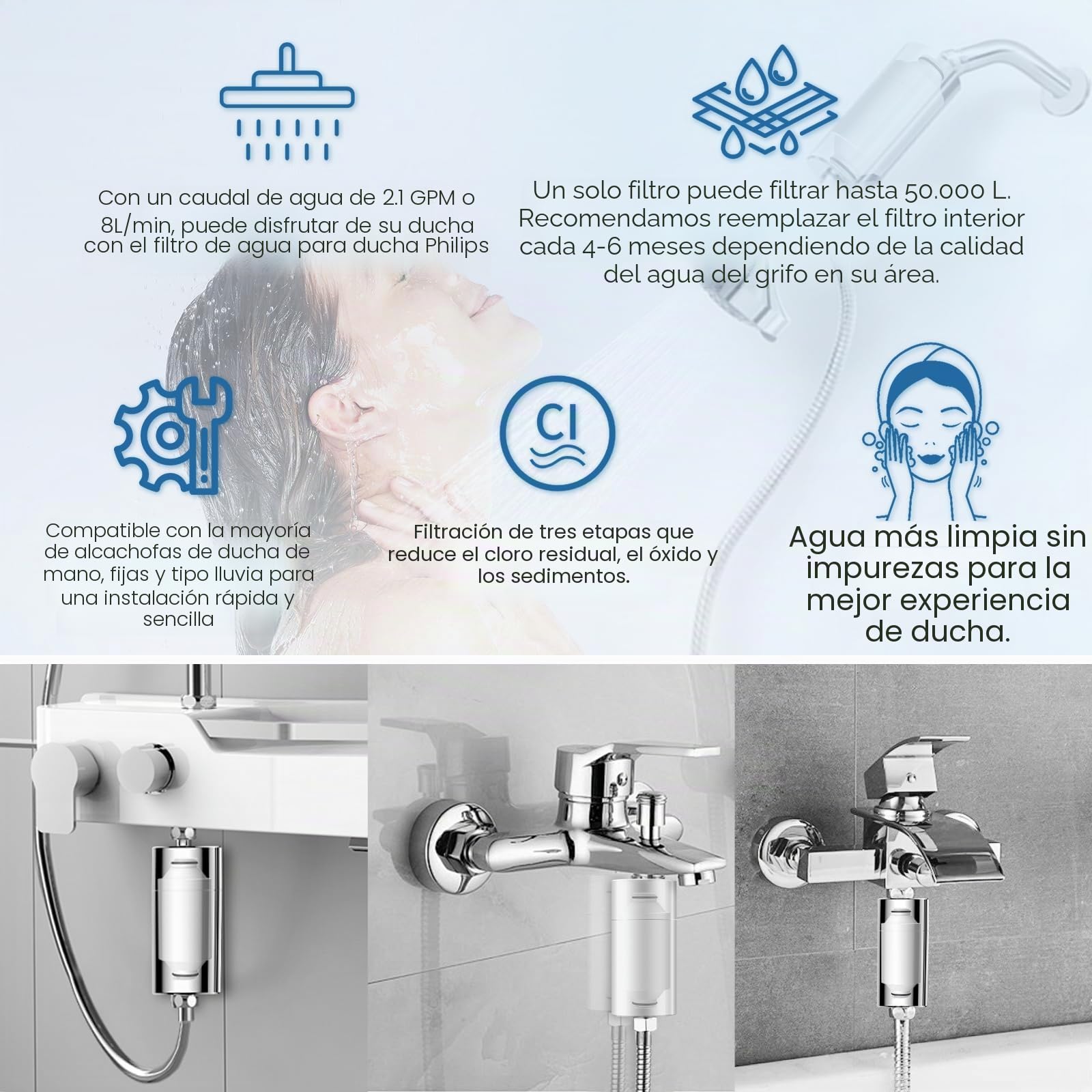Cartucho de filtro de ducha de agua compatible con Philips Water - Filtro de ducha en línea, filtro de ducha AWP175 compatible con Philips AWP1775WH / AWP1775CH (2 unidades)