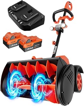 VOLTASK 48V (2 * 24V) 15.8” Cordless Snow Shovel, Brushless Battery Snow Blower, Battery Powered ...