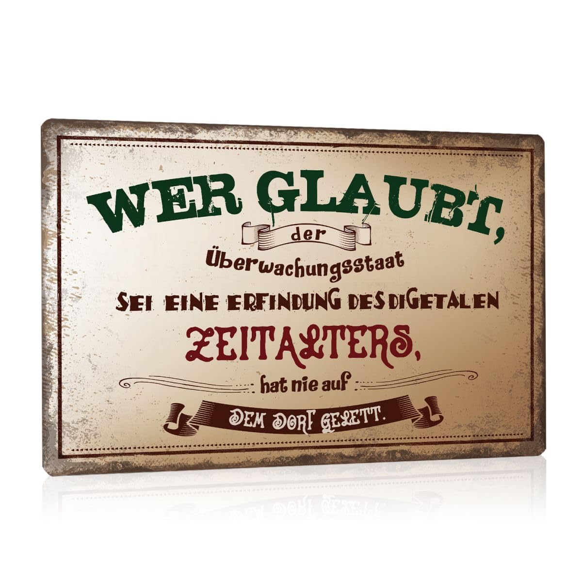 Retro Blechschild 'Wir Dorfkinder Wissen Wenigstens Noch' – 18x12 Cm, Witziger Spruch Als Geschenk Oder Deko