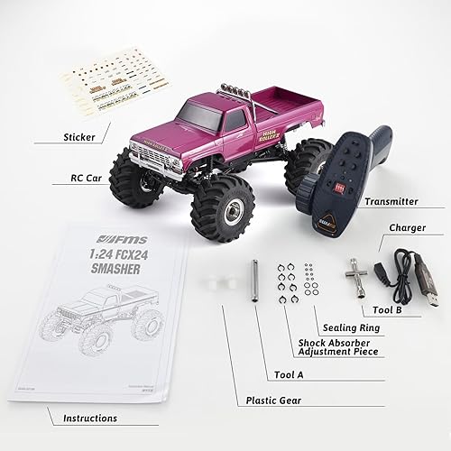 Miniatura 8 de BEEZRC FMS 124 RC Crawler Smasher FCX24 Monster Truck V2 RTR 4WD 2.4GHz cepillado 5.0 mih Mini RC Off-Road Truck con luces LED