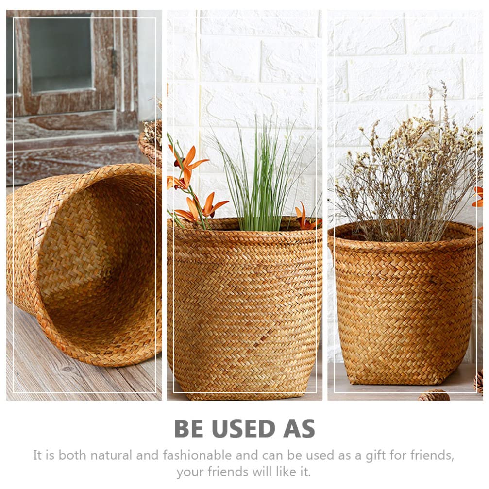 Operitacx Handmade Woven Rattan Storage Basket Decorative Sundries Container for Living Room Bedroom Bathroom Lightweight Waste Basket
