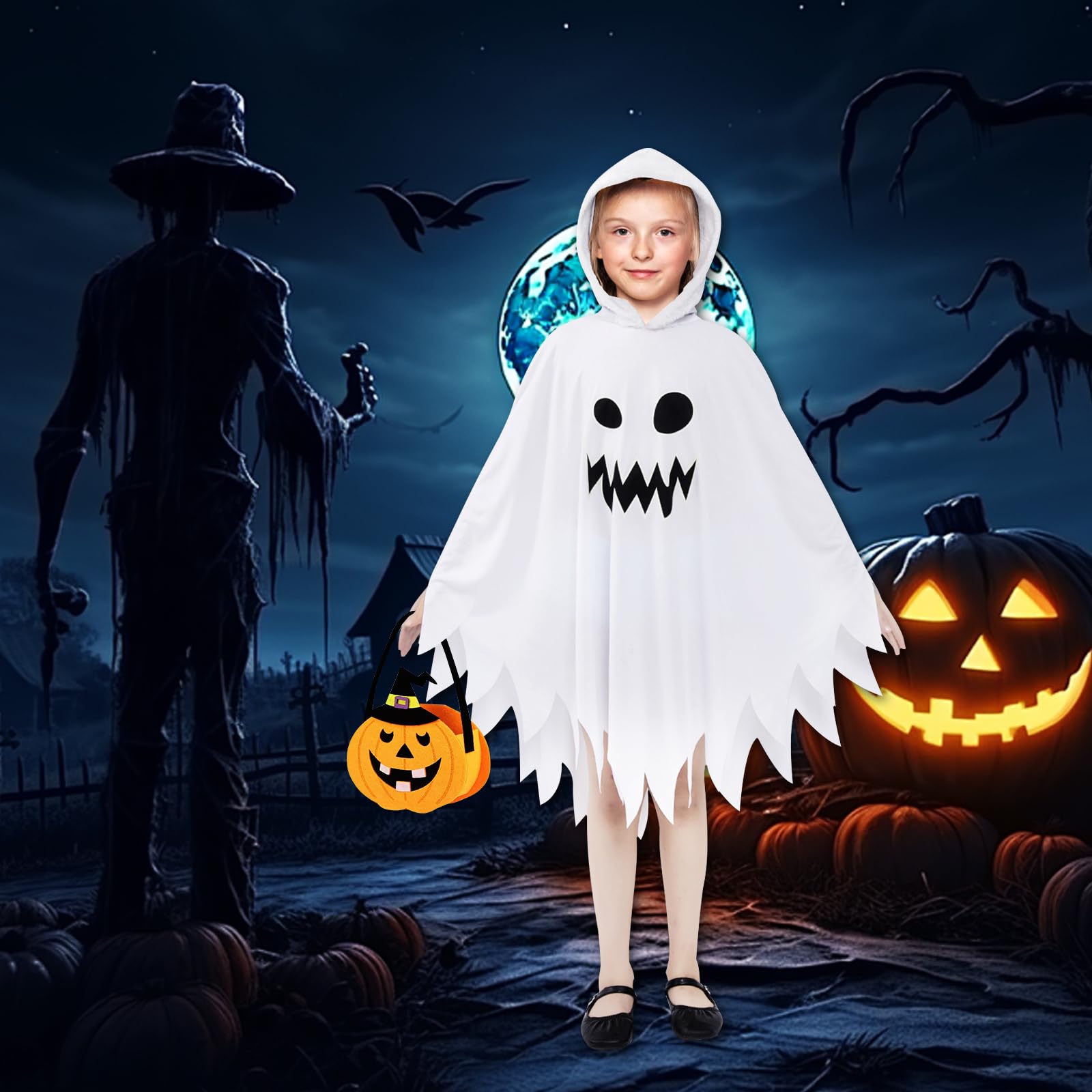 NebulaGlam Ghost Cape for Children Ghost Costume, Halloween Costume Children with Luminous for Cosplay Carnival, Halloween - Image 3