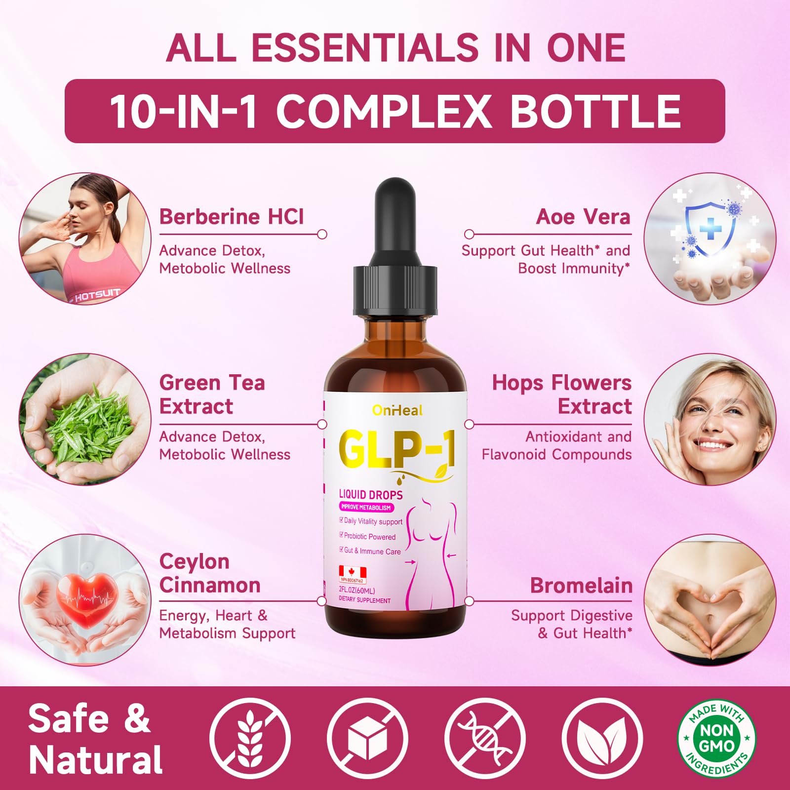 GLP-1 Support Drops with Berberine, Ceylon Cinnamon, Prebiotic Fiber, and Green Tea Extract | Supports Metabolic, Digestive, and Gut Health for Men and Women | Vegan, Non-GMO — view 4