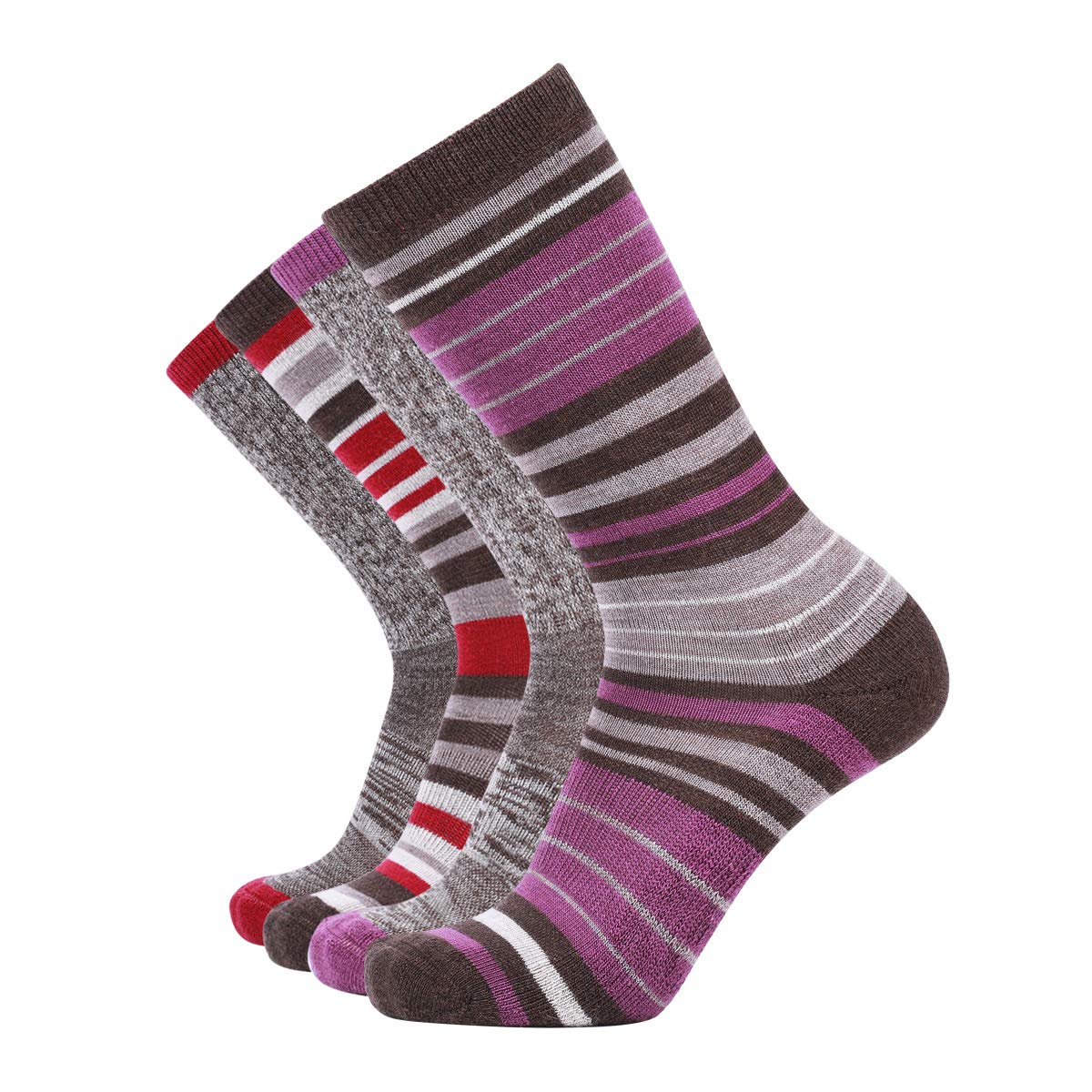 EnerWear 4 Pack Women's Merino Wool Outdoor Hiking Trail Crew Sock
