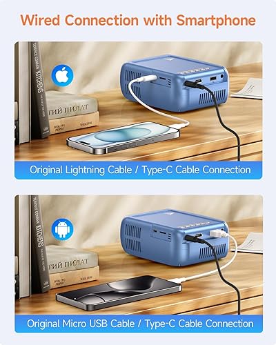 Miniatura 4 de Mini proyector para iPhone, proyector al aire libre con WiFi y Bluetooth, proyector de película al aire libre con altavoz, soporte HD 1080P, mini