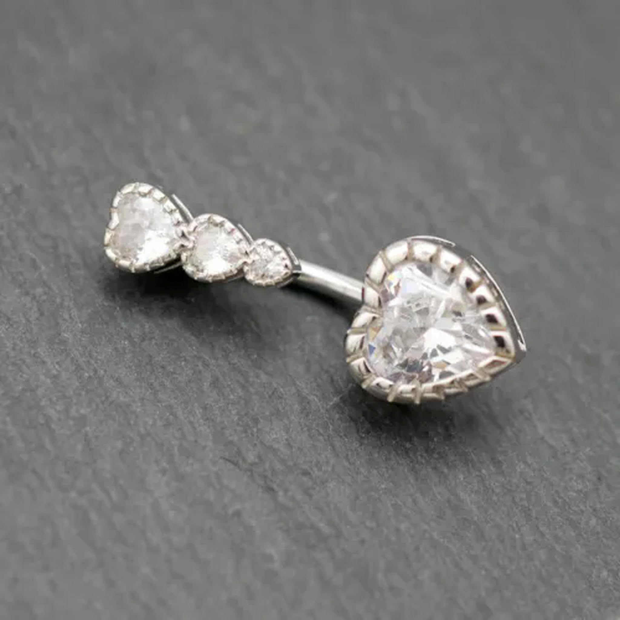 Bauchnabelpiercing aus 925er Sterlingsilber mit Herzen und Zirkonia, Hawaii, A4520, 6,5 mm