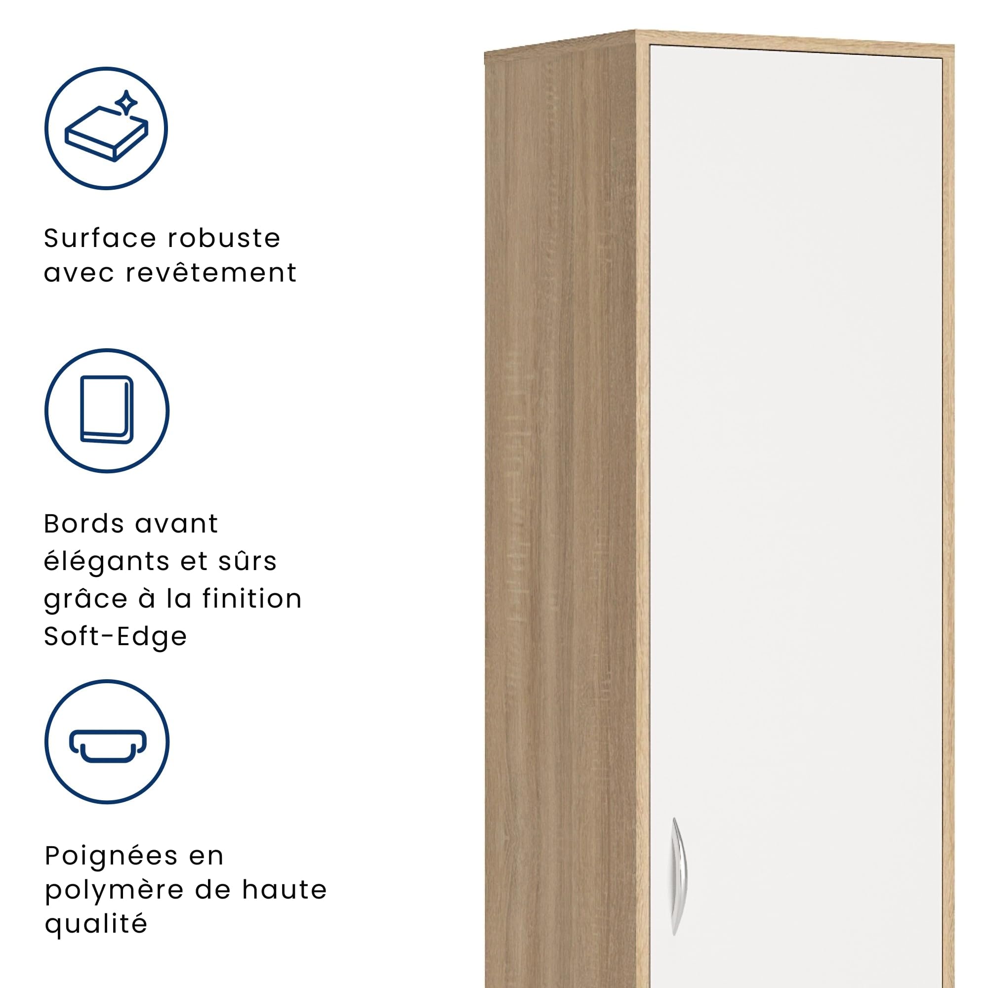 Home Collective Armoire de Rangement 5 Niveaux Finition Aspect Bois - Meuble classeur avec Porte, poignées polymère, 39 cm Largeur, Style Sonoma Blanc - Chambre, Couloir, Bureau
