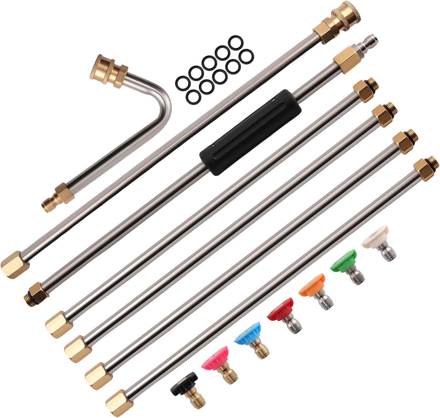 maXpeedingrods Pressure Washer Extension Wand for Gutter Cleaning With 7 Spray Nozzle Tips, 0° 15° 25° 40° 65° Rinse & Soap, 1/4’’Quick Connect 4000 Psi