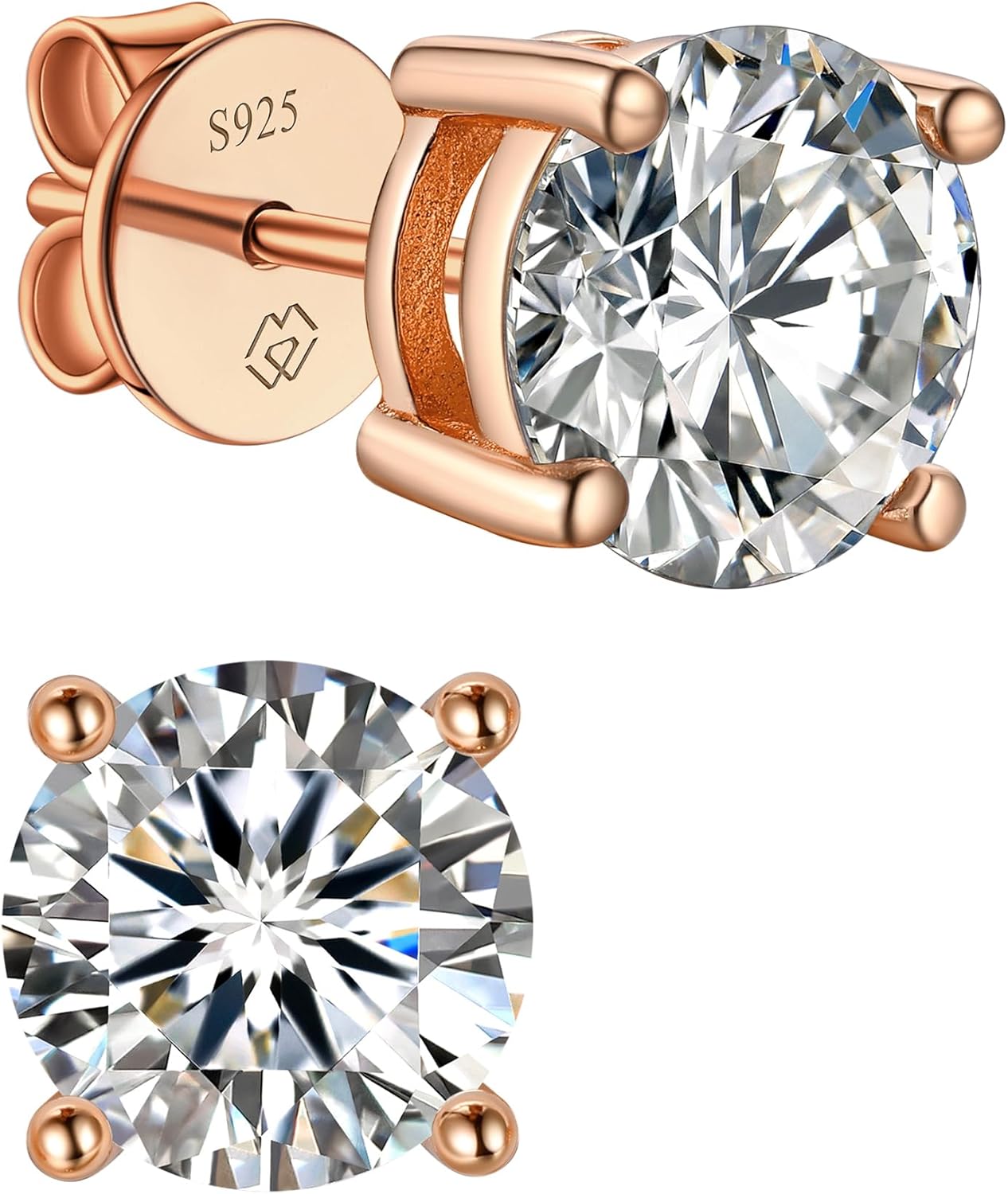 MomentWish 14K Gold Plated Stud Earrings, Birthday Gifts for Women, 1-2 Carat Moissanite Earrings, Lab Created Diamond Earring, Yellow/Rose Gold Plated 925 Sterling Silver Earring Jewelry Women Men