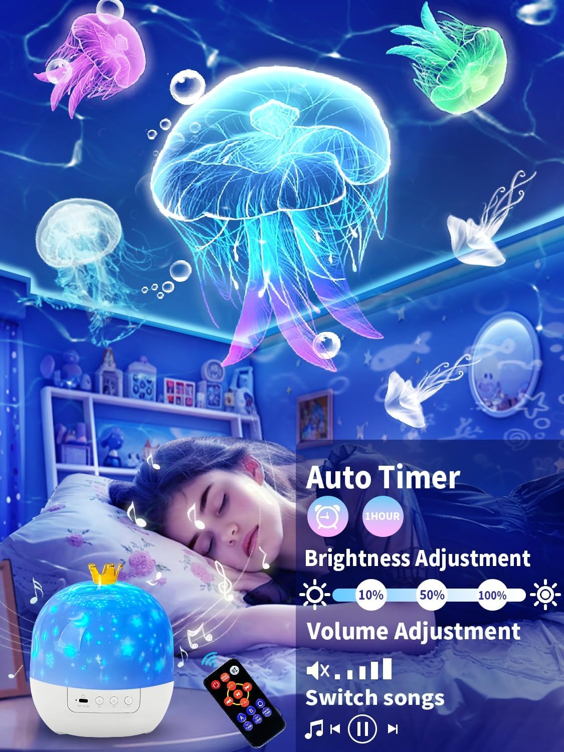 21 Sets of Films + Projector Night Light for Kids, Kids Night Light Projector, Ceiling, Remote Control & Bluetooth Speaker, 360° Rotating Lamp for Baby Girls Christmas, Nursery, Room Decor