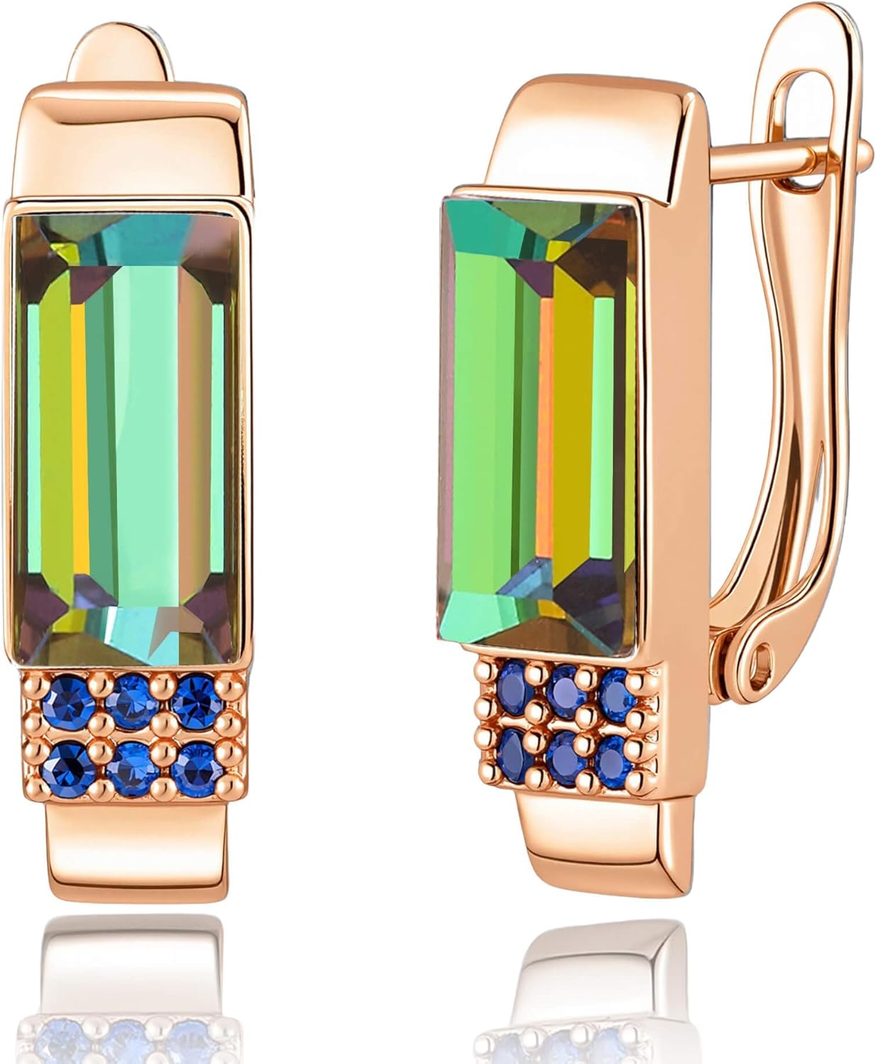 Austrian Crystal Leverback Earrings for Women Rectangle Drop Earrings 14K Gold Plated Hypoallergenic Everyday Earrings for Her