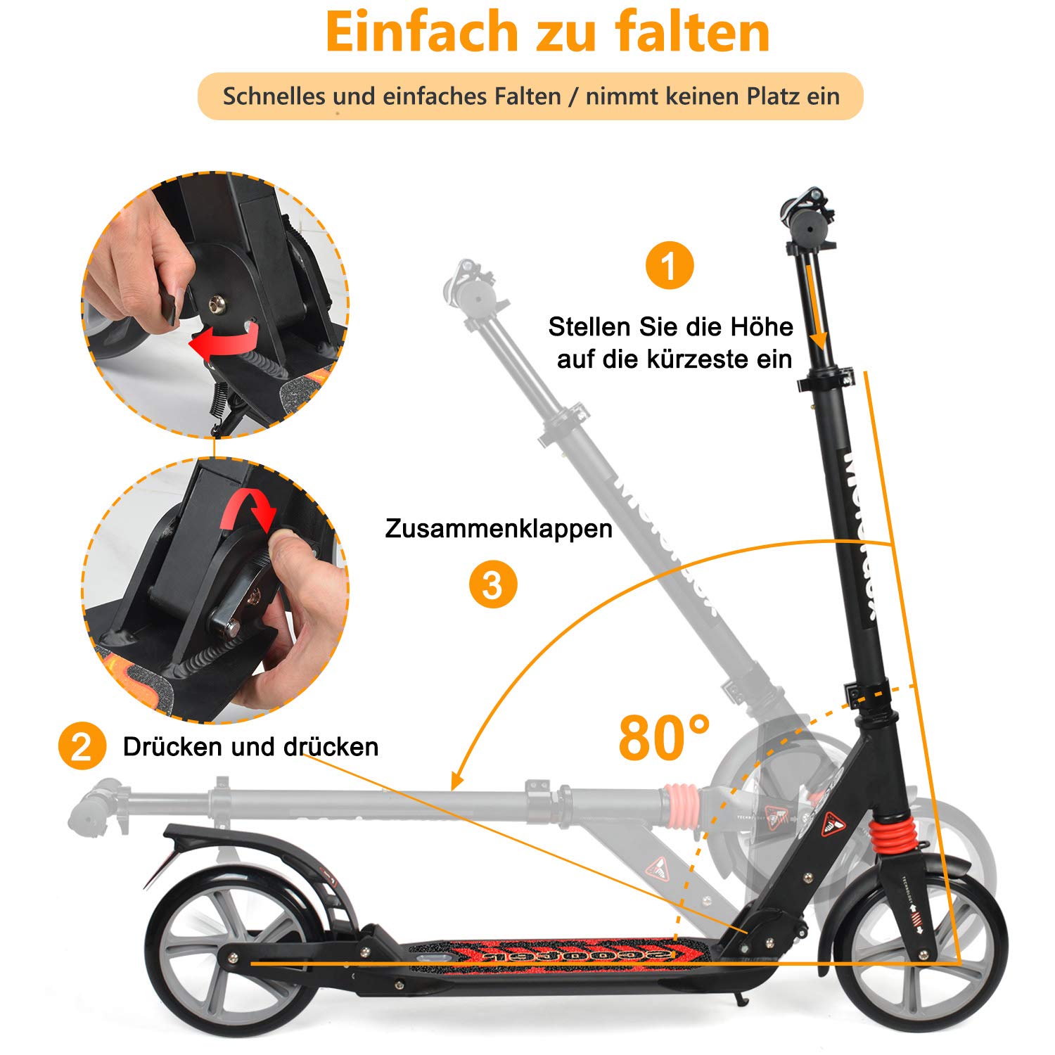 TONBUX Cityroller Für Kinder & Erwachsene - Klappbar Mit Doppelfederung