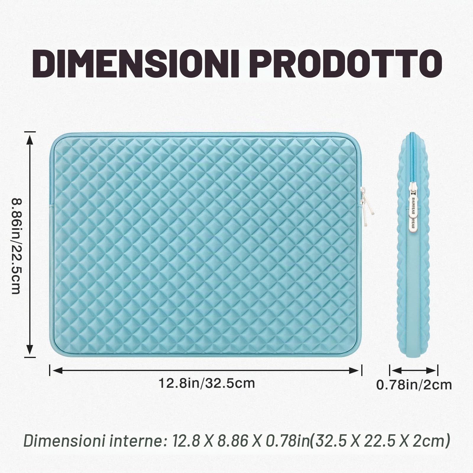 RAINYEAR Custodia Imbottita Per Laptop 15.6-16” – Protettiva In Pelle Trapuntata, Cerniera Scorrevole, Per MacBook Pro 16, Lenovo, Vivobook, Chromebook (Beige)