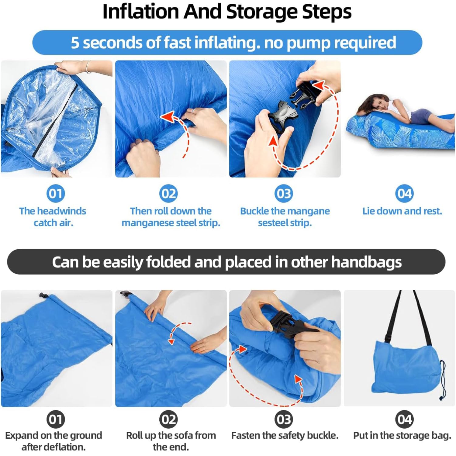 Divano Gonfiabile ad Aria Sdraio Air con Borsa Portatile Custodia Divano Gonfiabile Materasso Lettino Campeggio Sedia da Esterno per Viaggi Spiaggia Mare Piscina Divano Gonfiabile Campeggio
