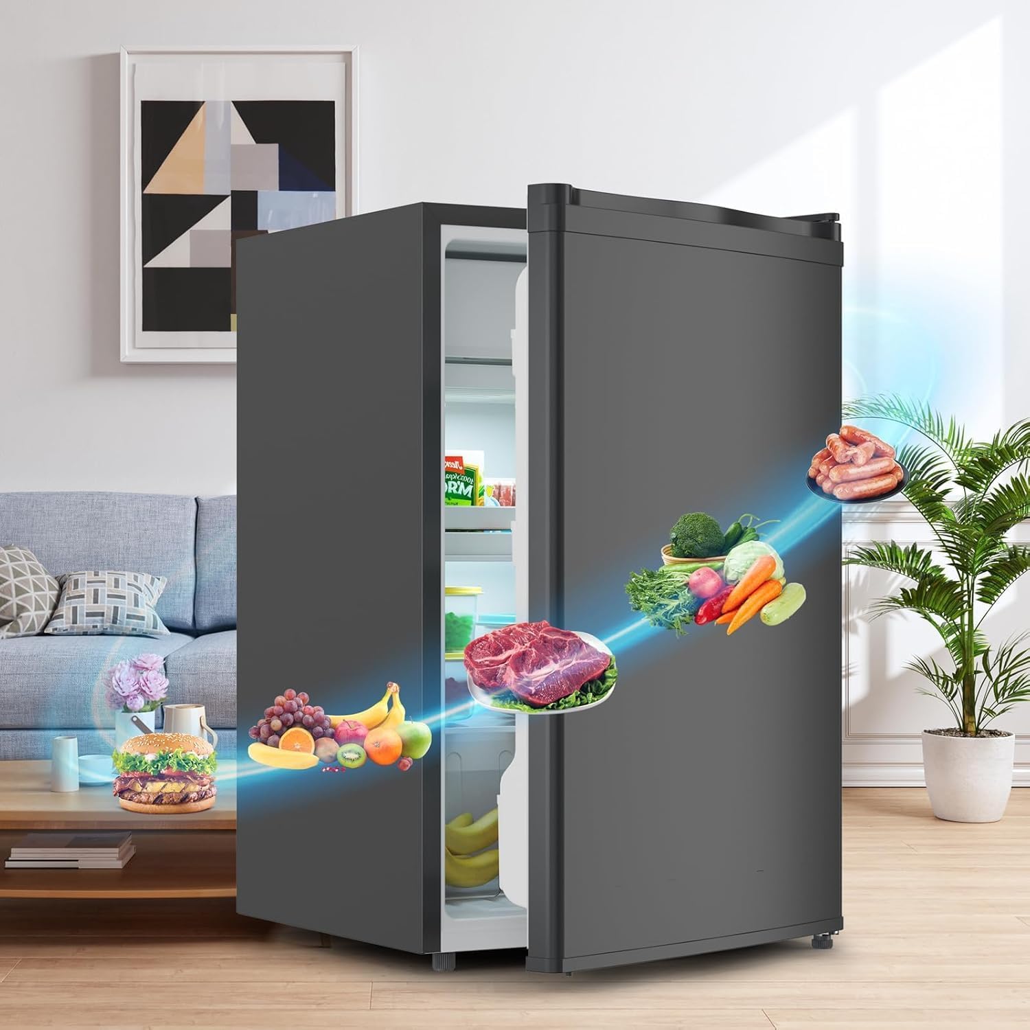 4.4 Cu. Ft Mini Fridge With Freezer, Mini Refrigerator Single Door, Adjustable Glass Shelves, Crisper Drawer, Compact Refrigerator for Dorm