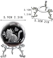 Vista 4 de Bola de cristal de gato 3D para el hogar, cristal grabado con láser, con mariposas, bola pisapapapeles con soporte
