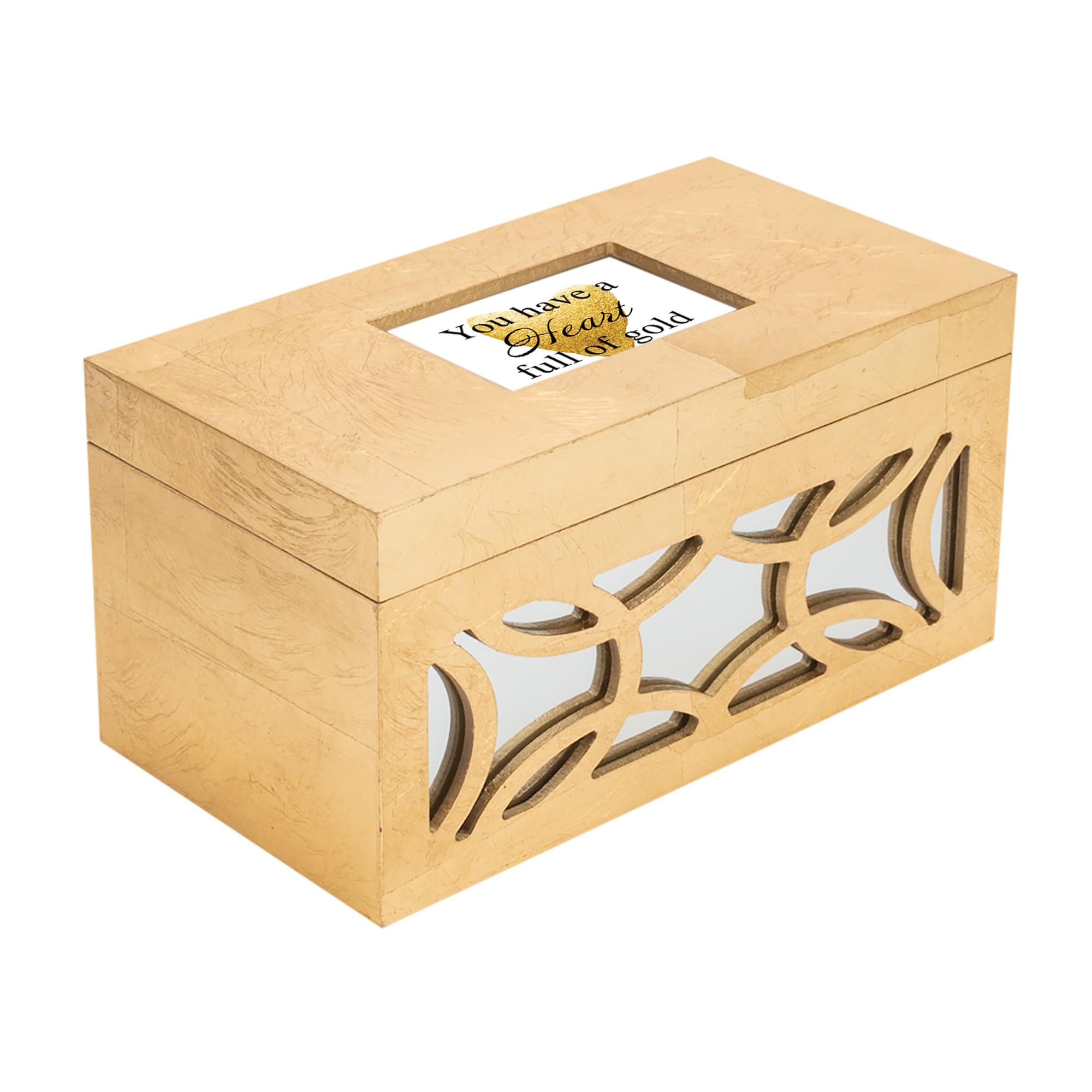 Cottage Garden You Have a Heart Full of Gold Light Tan MDF Keepsake Box With Mirror And Photo Frame