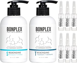 BONPLEX Perfect Bonding Hair Restore Shampoo, Treatment & Ampoule | Bond Strength | Frizz Free, Smooth & Shine| Repair Split Breakage | Damaged Hair Repair Concentrate Trio Kit (10.1oz + 6 ampoules)