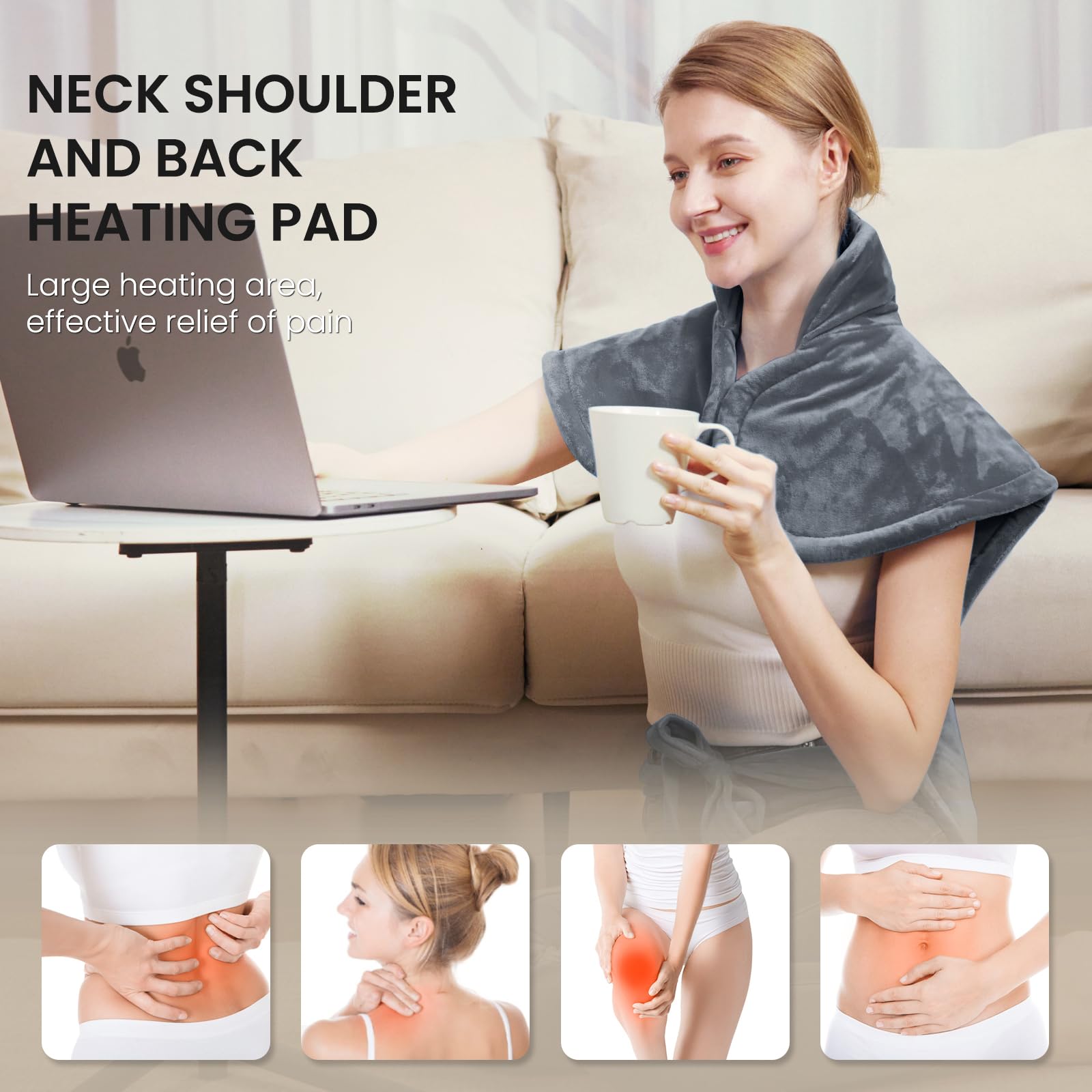 Heating Pad for Neck, Shoulder and Back Weighted Heating Pad for Back Pain Relief, 6 Heat Settings, 2 Hours Auto-Off, Gifts for Women Men Mom Dad, 24"x32",Gray