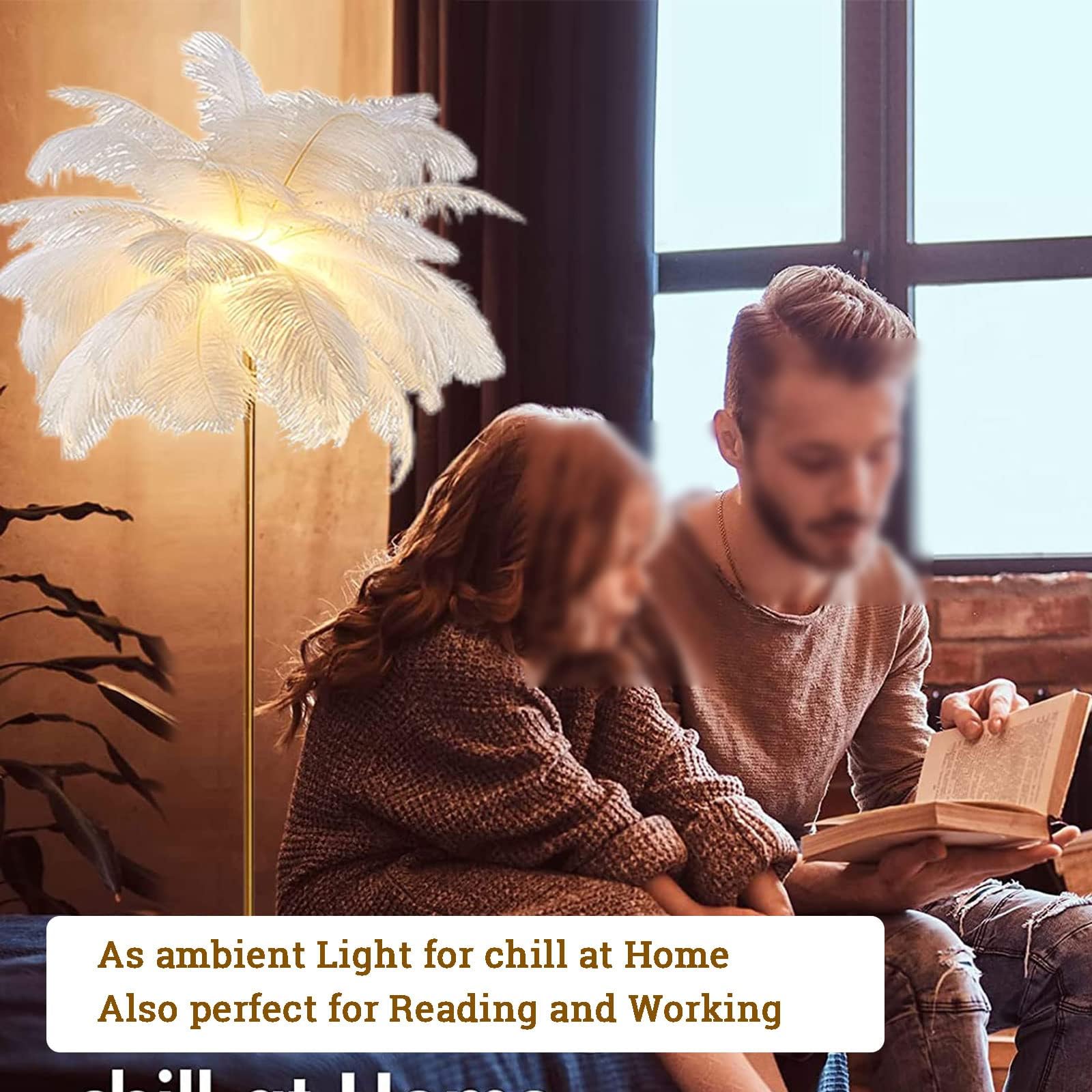 KKXXYQFC Lampada da dimmerabile da 160 cm con Piume di Struzzo Naturali Lampada da Lettura a LED da Perfetta per L'Ufficio e la Decorazione della casa