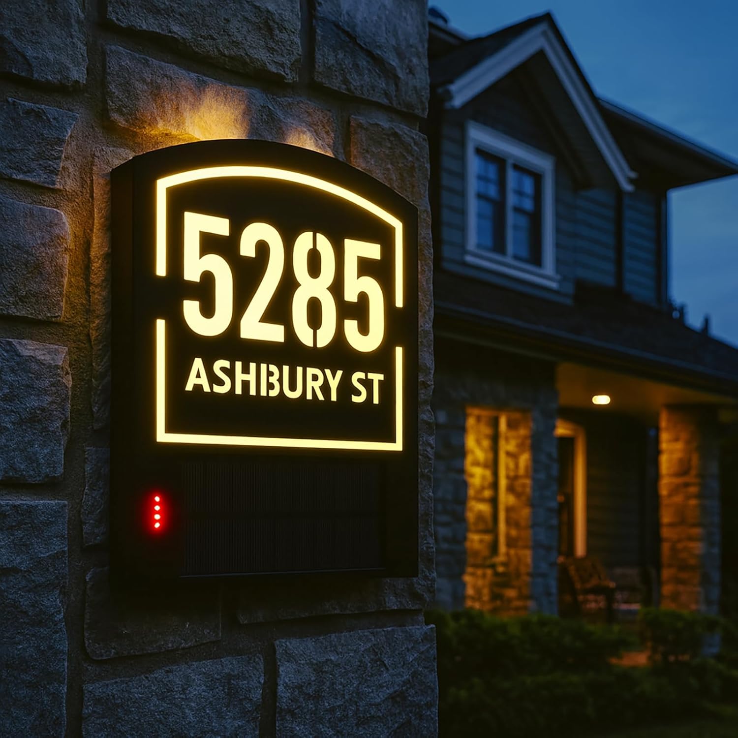 Solar LED Address Sign Custom Illuminated House Numbers Plaque - Waterproof Modern Outdoor Wall Mounted Plaque for Home Garden Entrance (B-Address Sign)