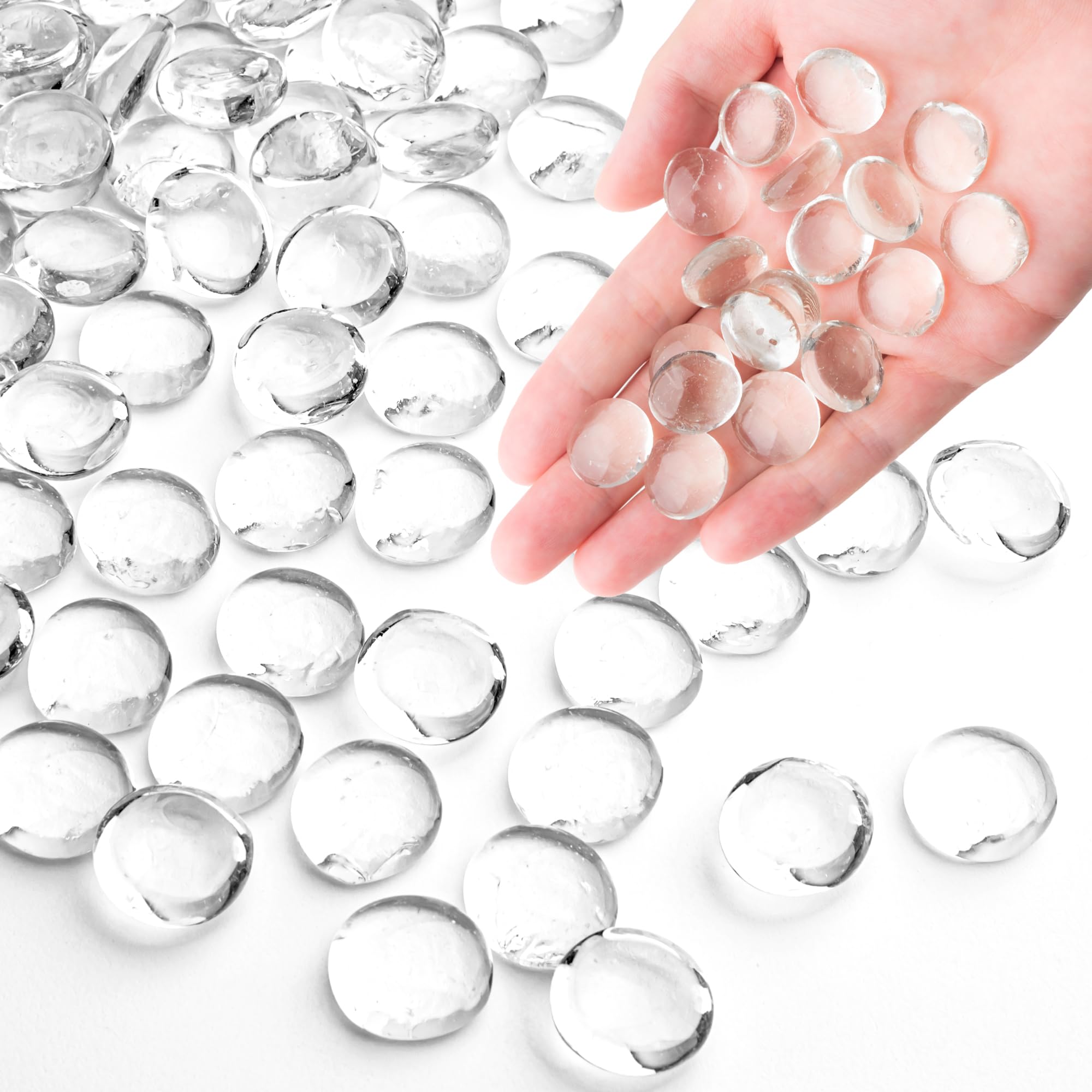 1 LB Clear Glass Marbles, Transparent and Smooth Flat Glass Beads for Vases, Mosaic Gem Pebbles for Aquarium Decor, Floral Arrangements, Mancala Stones, Vase Filler and Crafts (Approx. 80-100 PCS)-image-11
