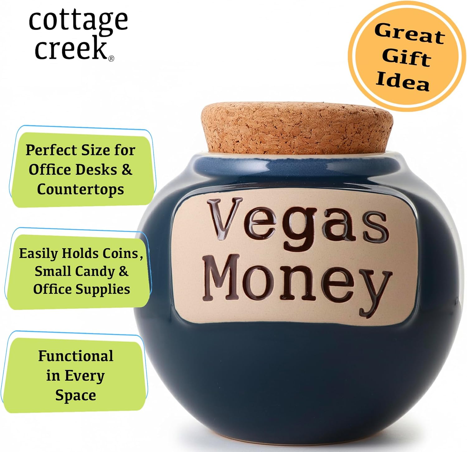 Cottage Creek Vegas Money Casino Money Jar | Blue Las Vegas Casino Piggy Bank | Fun Home Decor Slot Machine Gifts for Men and Women | Ideal Birthday, White Elephant