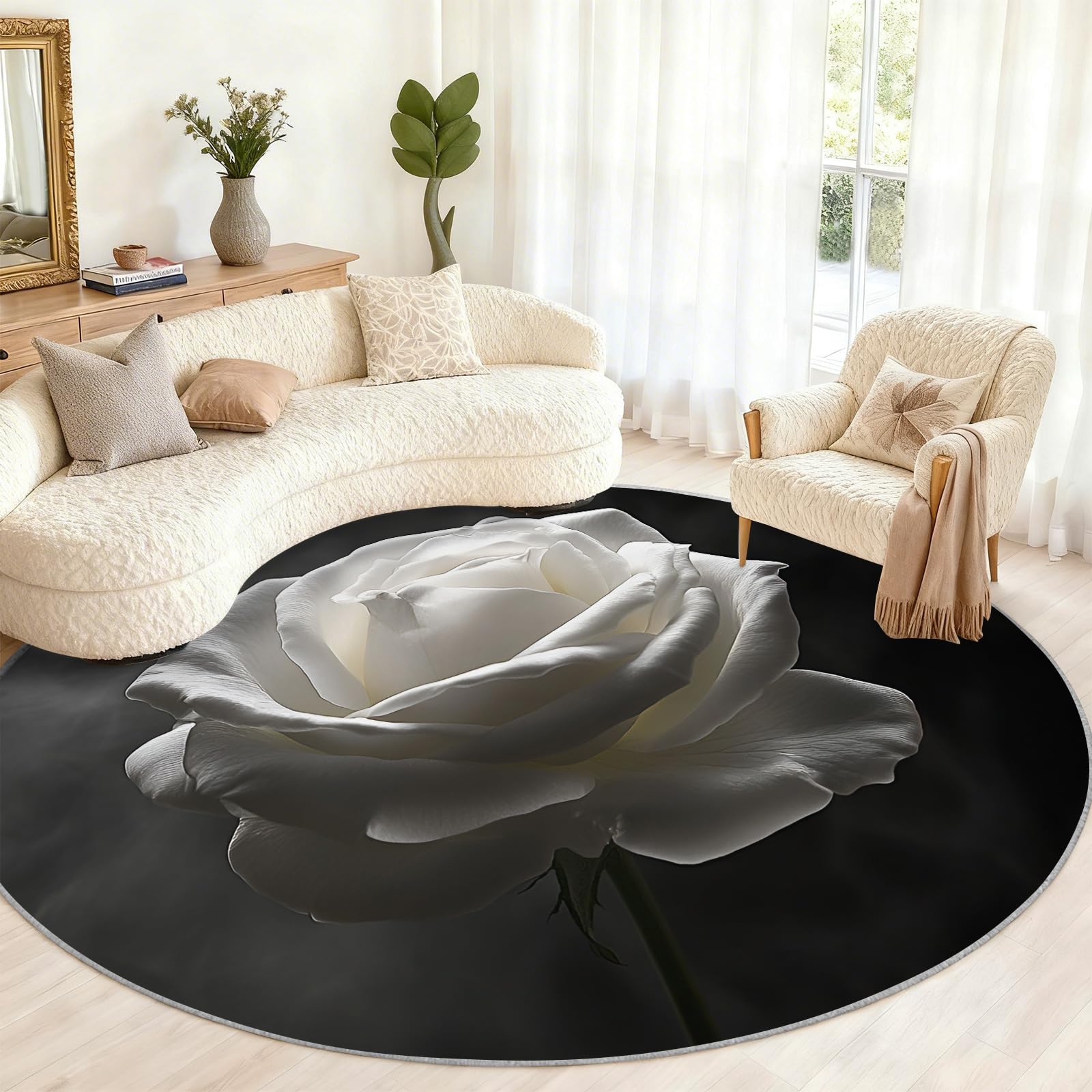 Grand tapis rond antidérapant 180cm motif floral décoration salon et chambre