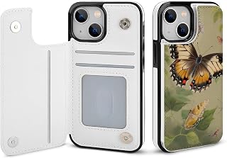 Phone Wallet Case for iPhone 13, Butterfly Painting Print Flip PU Leather Phone Case with Card Holder,