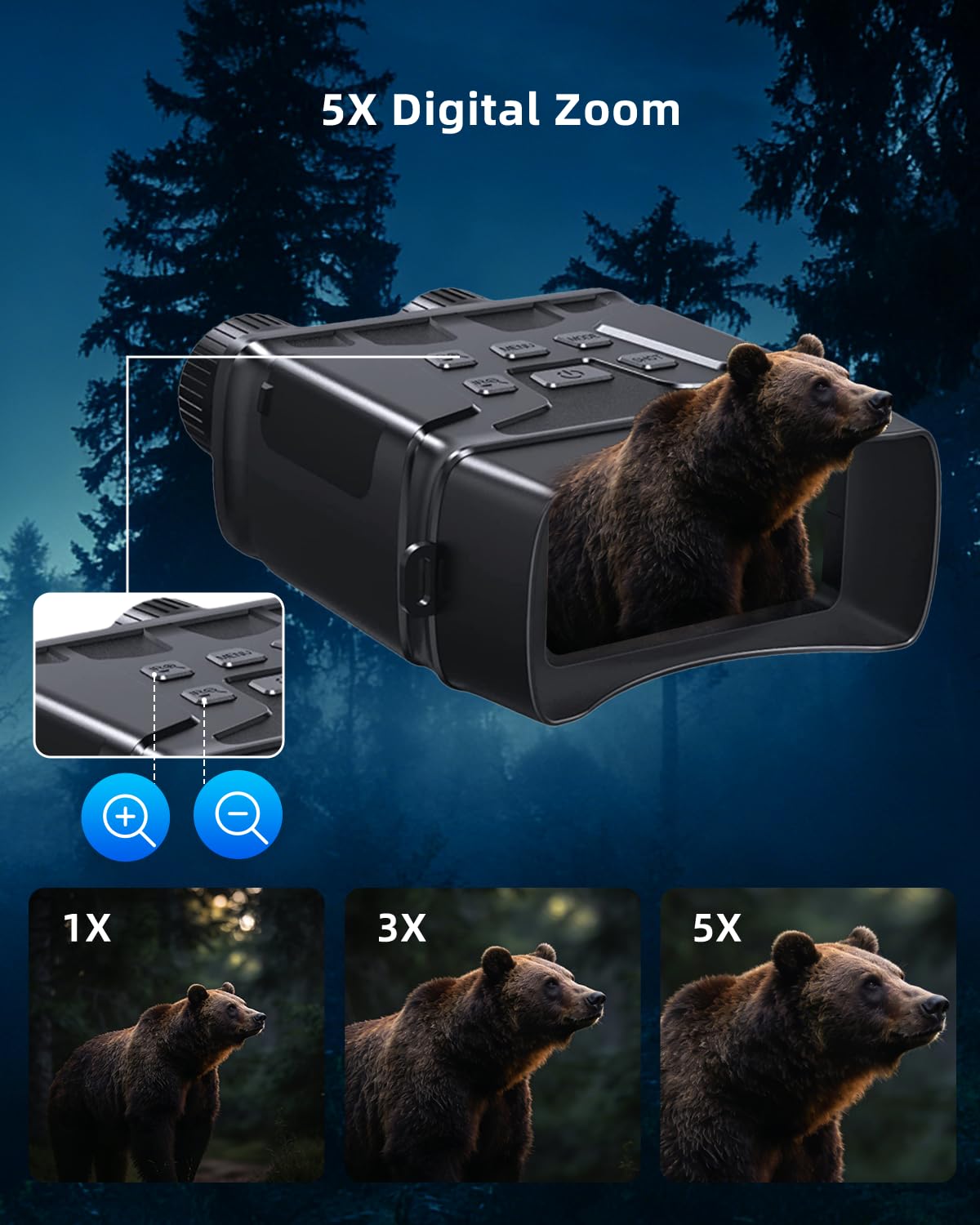 Lunettes de vision nocturne | Jumelles de vision nocturne avec zoom 10x et écran LCD de 7,6 cm avec infrarouge, batterie rechargeable de 3000 mAh, carte TF 32 Go, enregistrement vidéo et son